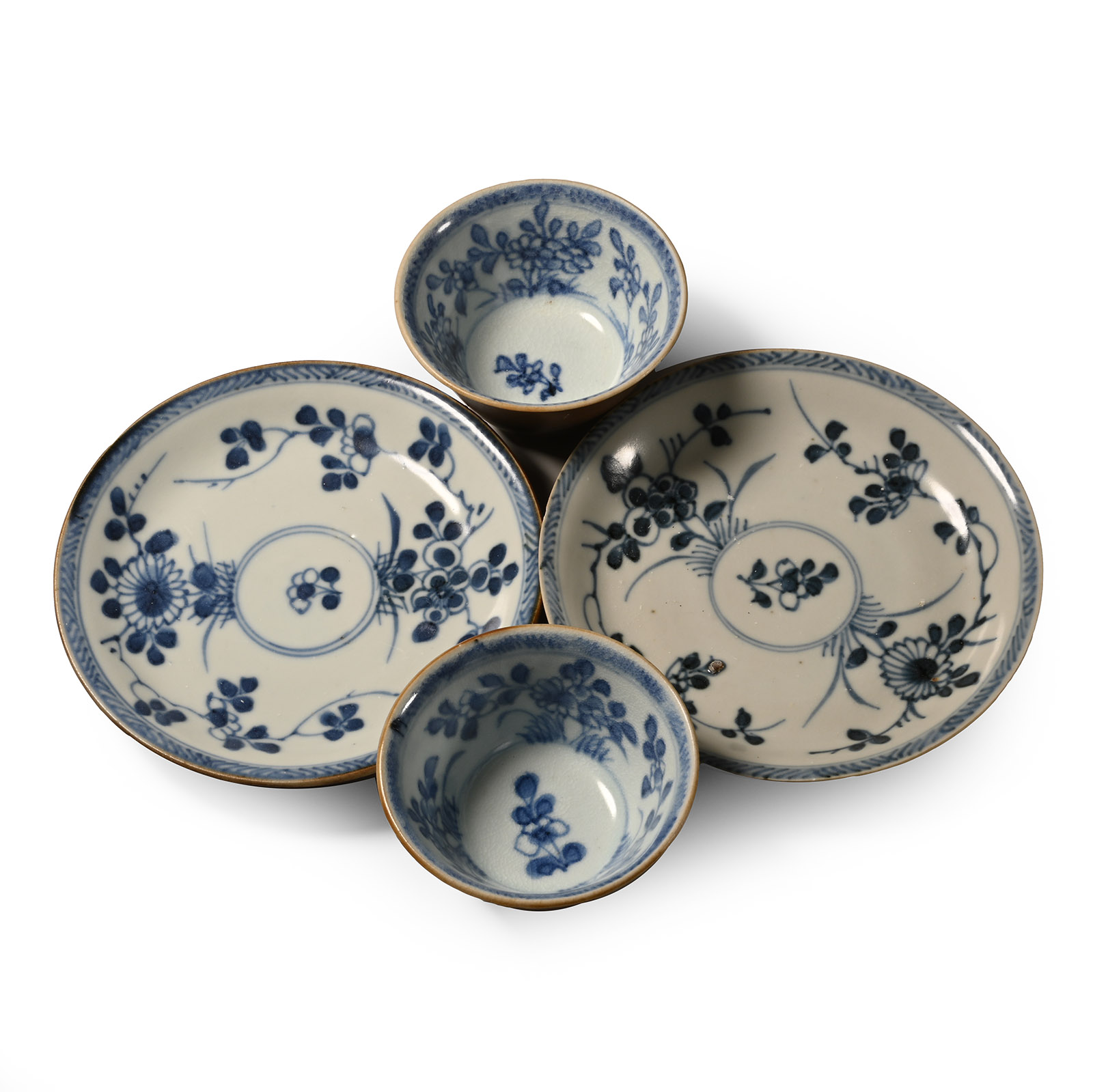 Ca Mau Cargo Shipwreck Glazed Blue and White Tea Bowl and Dish Set Pair
