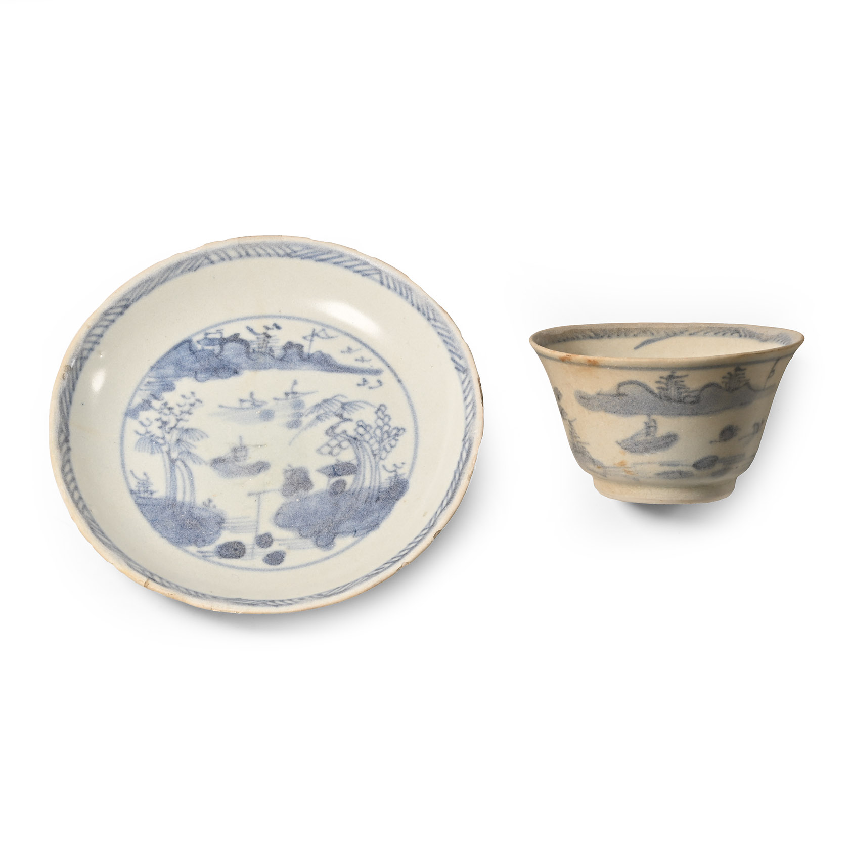Ca Mau Cargo Shipwreck Glazed Blue and White Tea Bowl and Dish Set