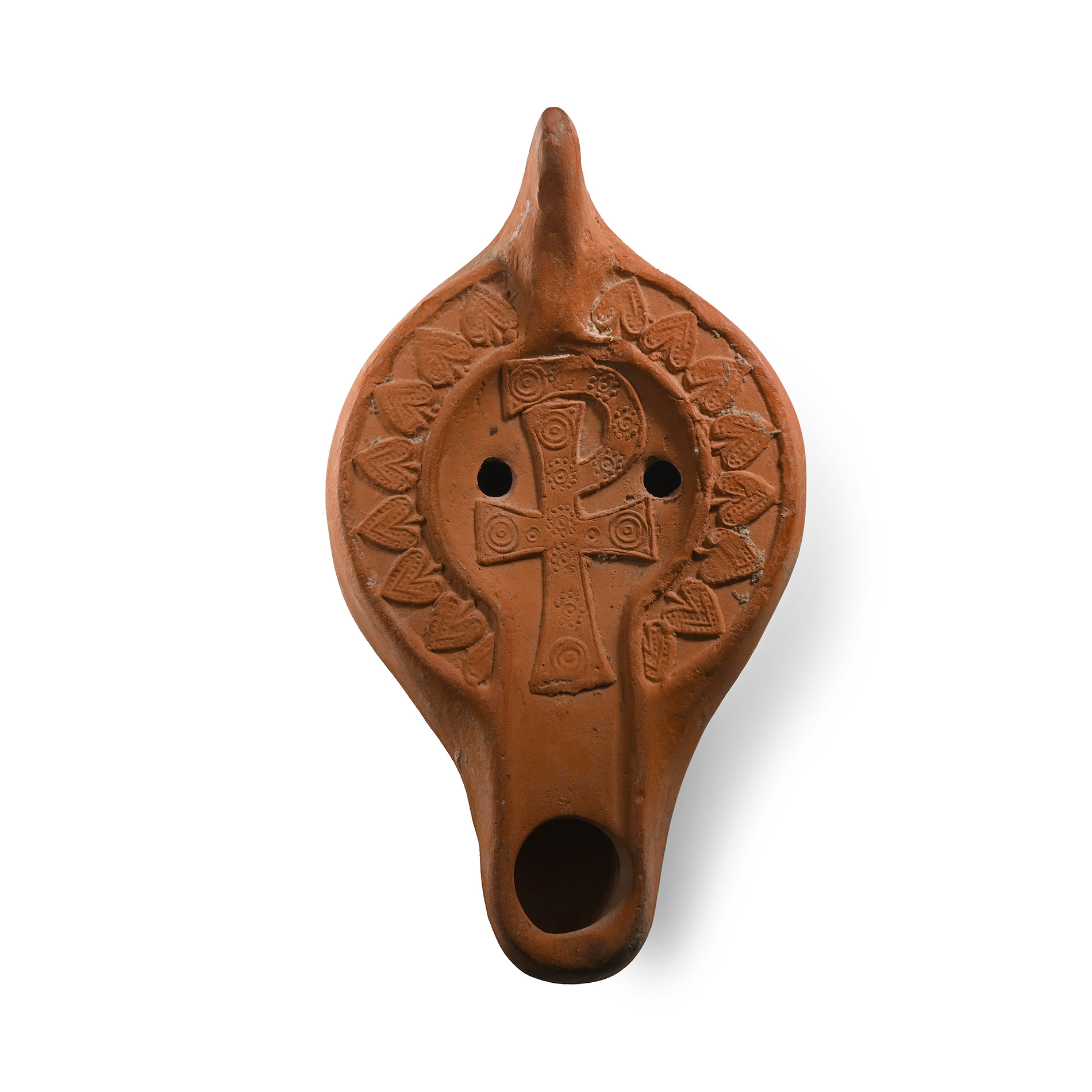 Byzantine Terracotta Oil Lamp with Chi Rho