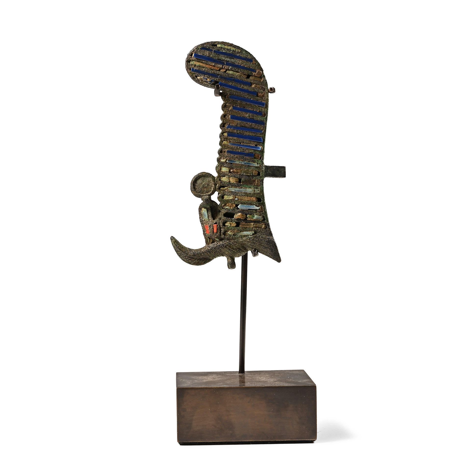Egyptian Bronze and Glass Inlaid Ostrich Feather from an Atef Crown