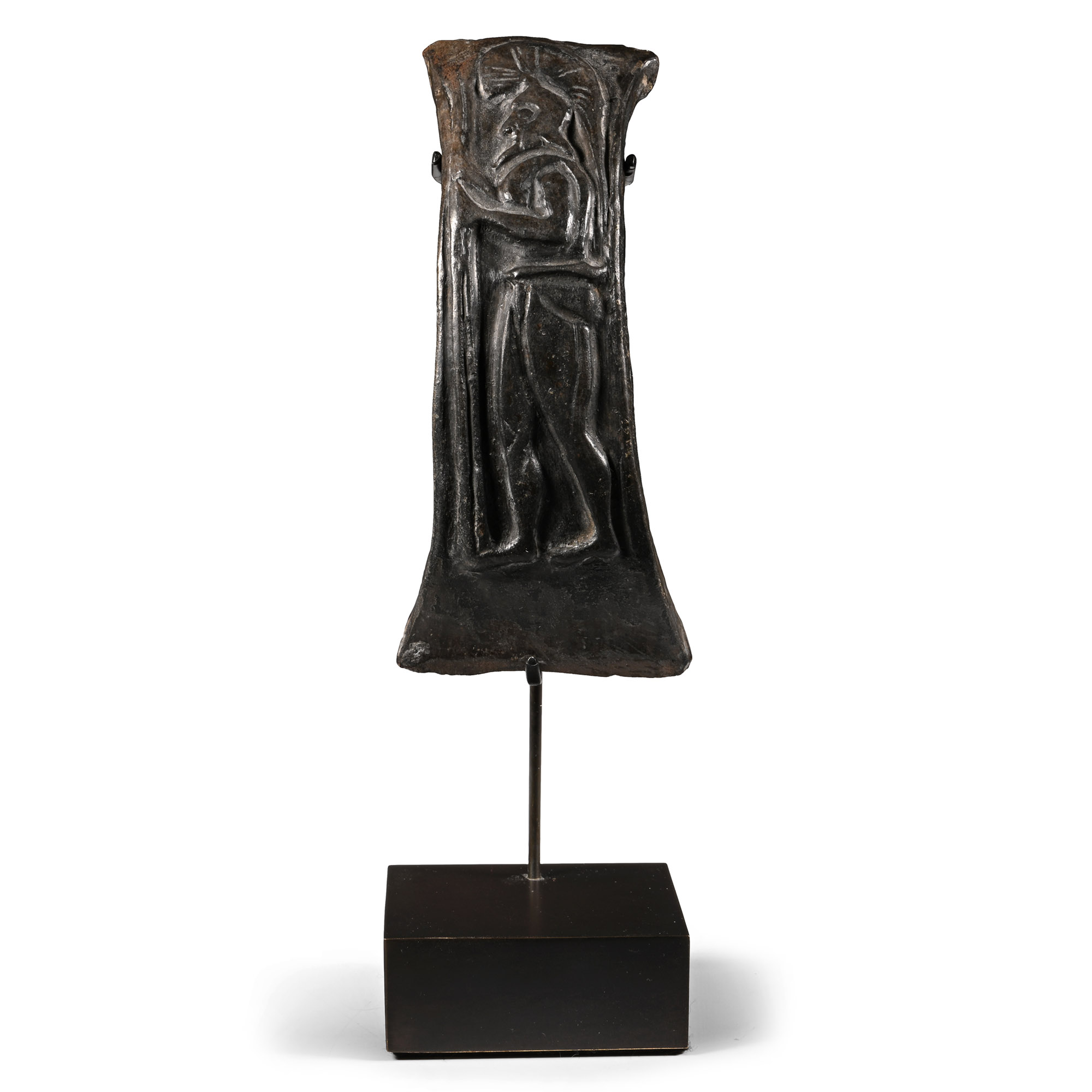Etruscan Bucchero Ware Pottery Handle Depicting a Warrior