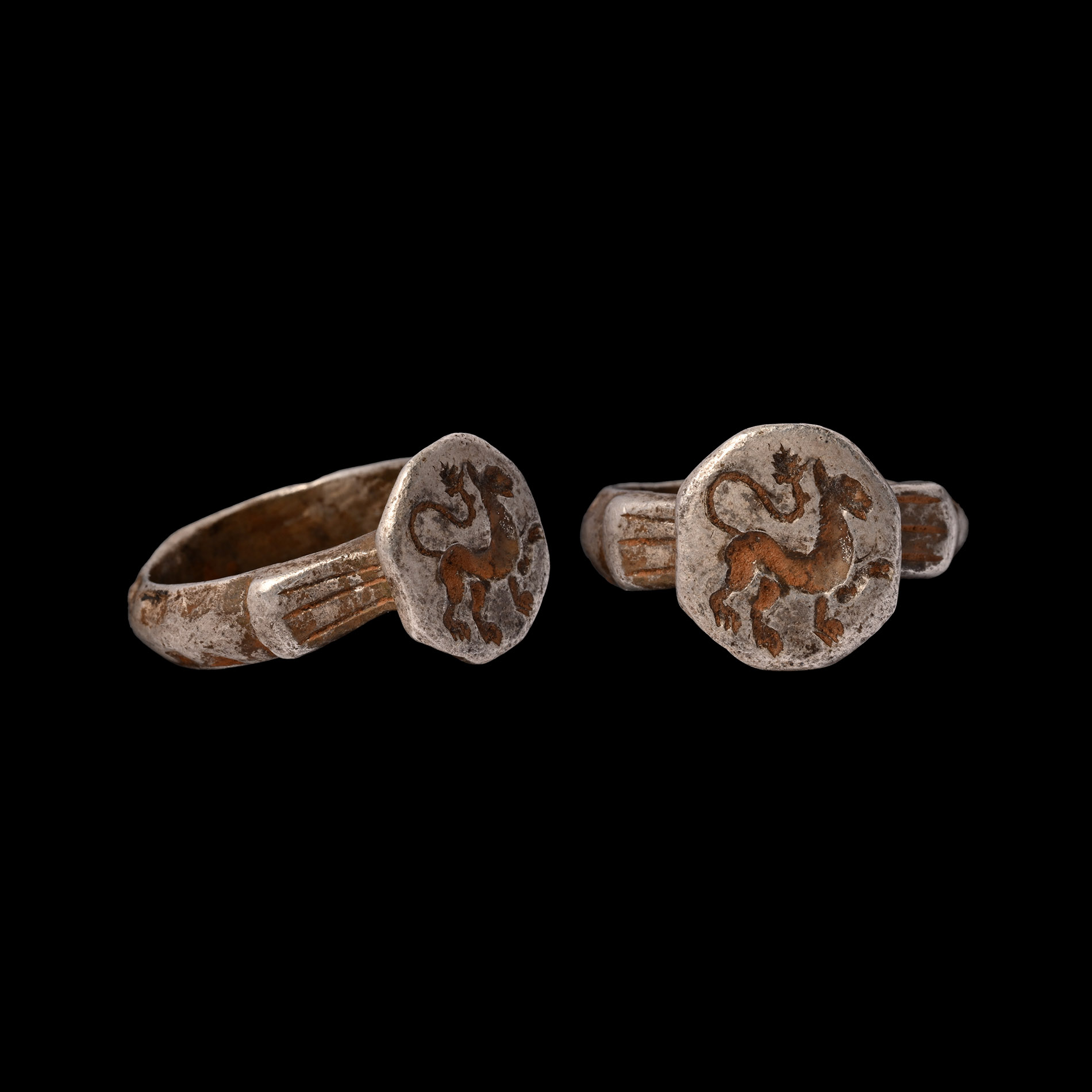 Medieval Silver Ring with Lion