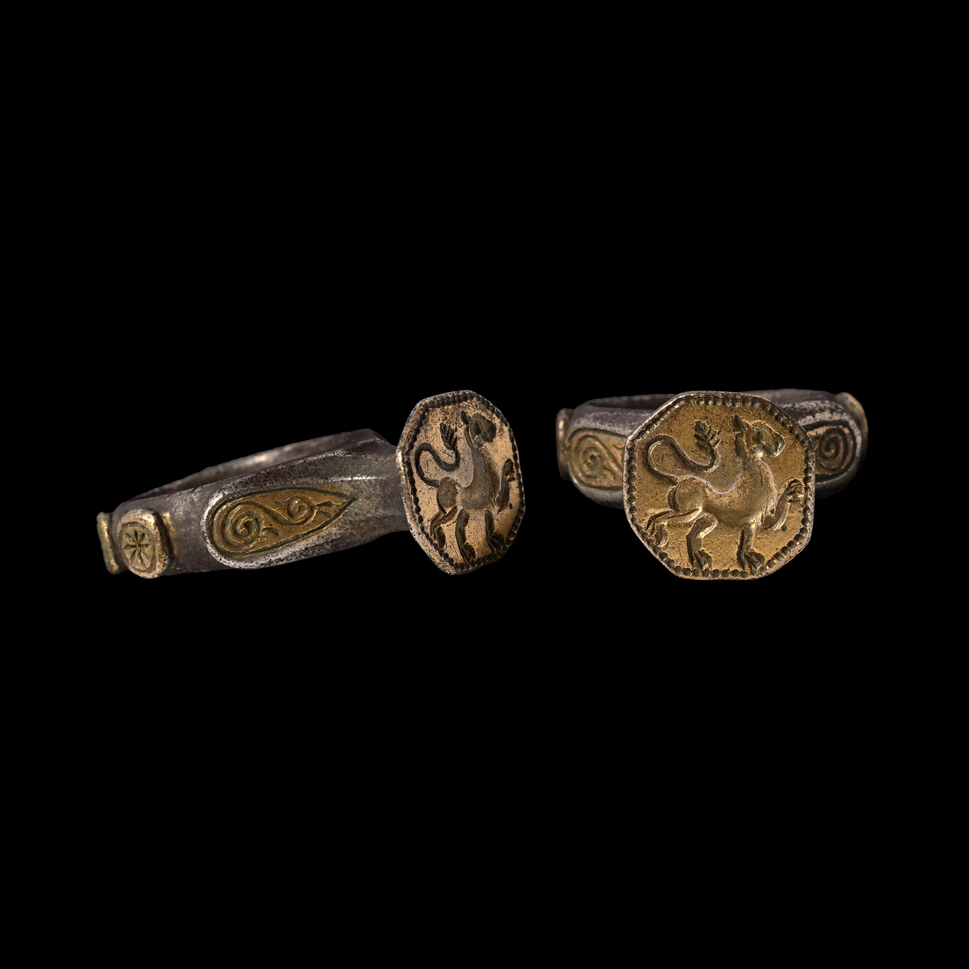 Post Medieval Silver-Gilt Ring with Lion