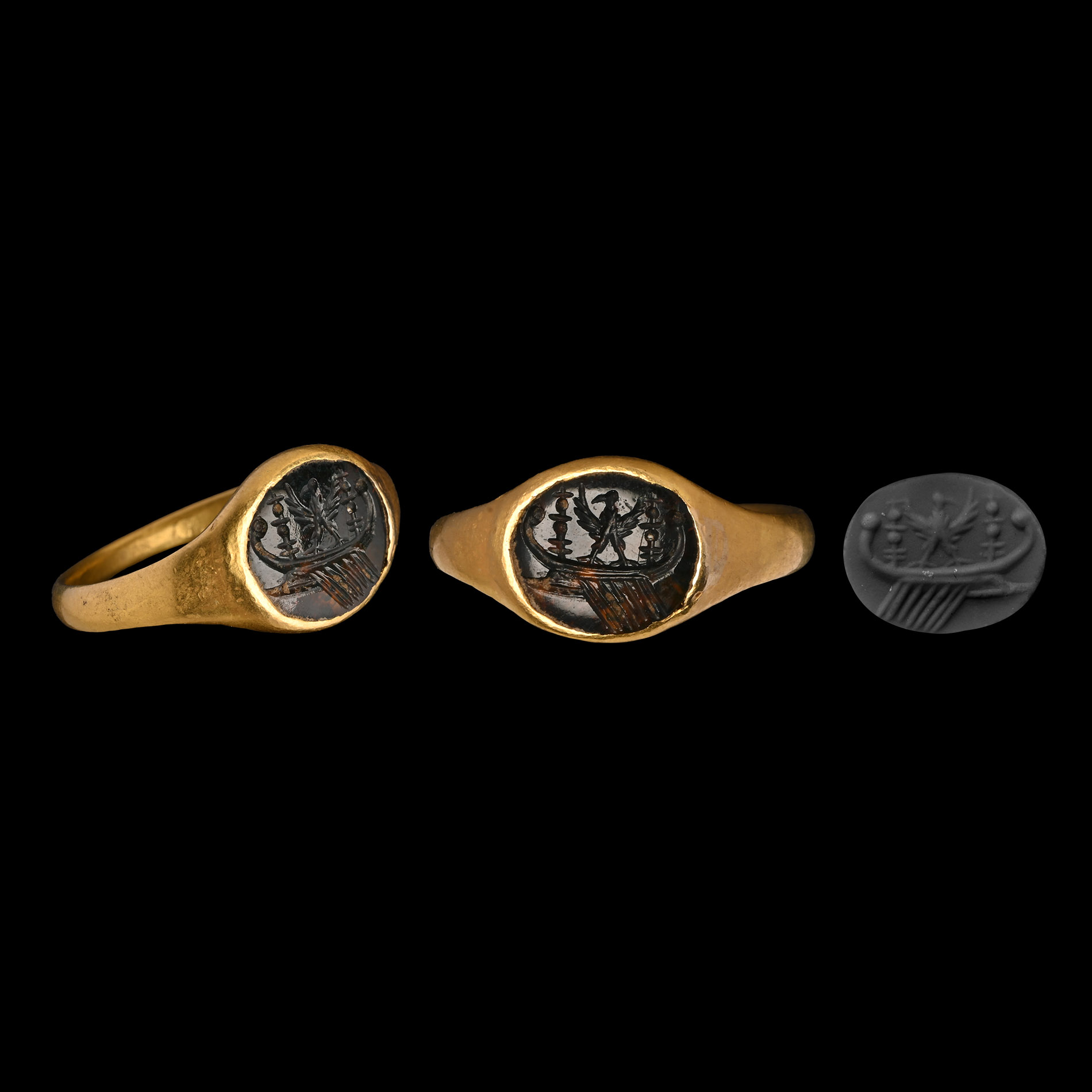 Roman Gold Ring with Jasper Bireme Gemstone