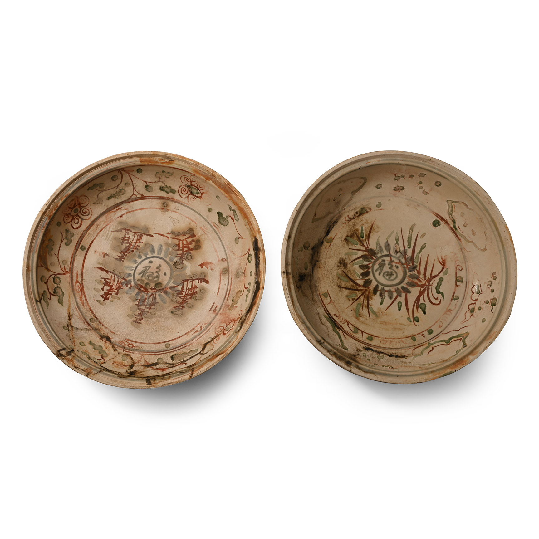 Hoi An Shipwreck Glazed Polychrome Dish Pair