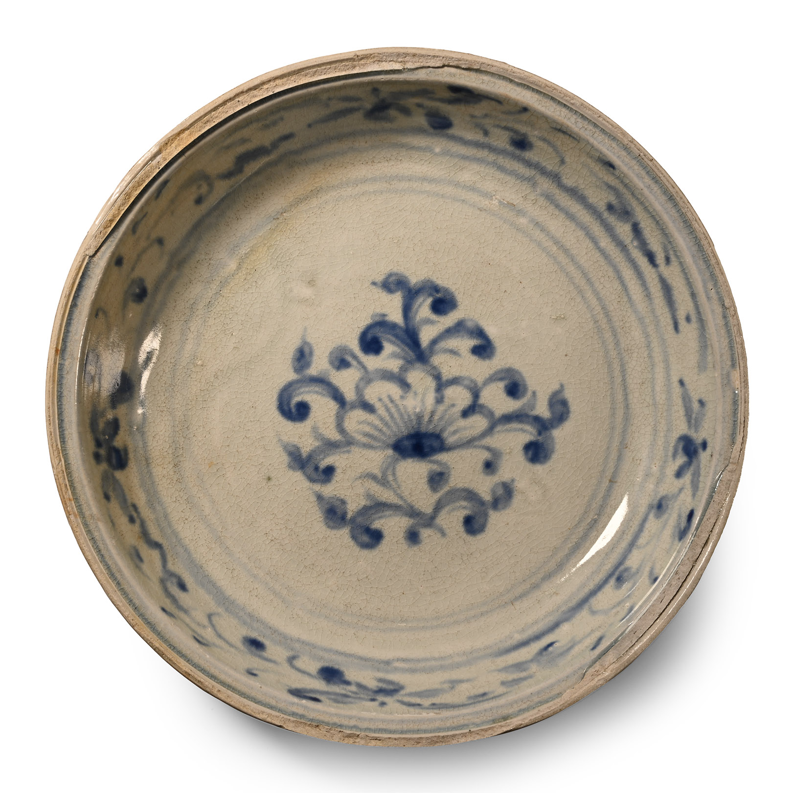 Large Hoi An Shipwreck Glazed Blue and White Bowl
