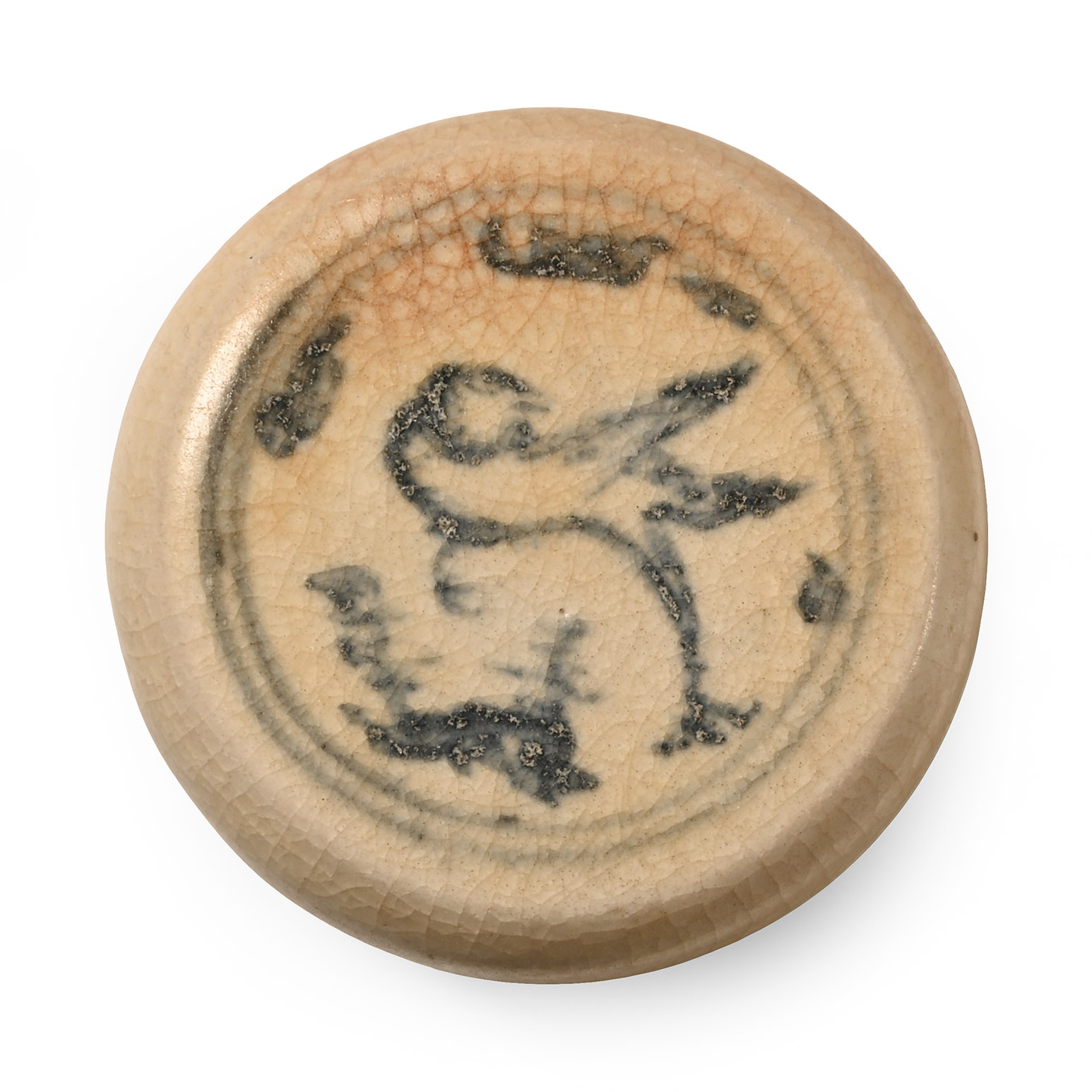 Hoi An Cargo Shipwreck Glazed Blue and White Lidded Box with Bird