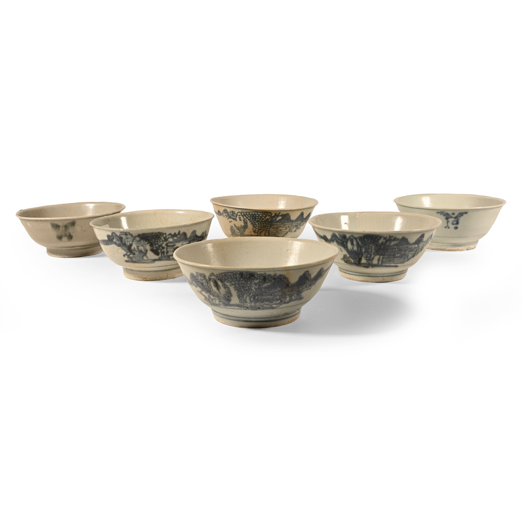 Large Tek Sing Treasure Shipwreck Glazed Blue and White Bowl Set