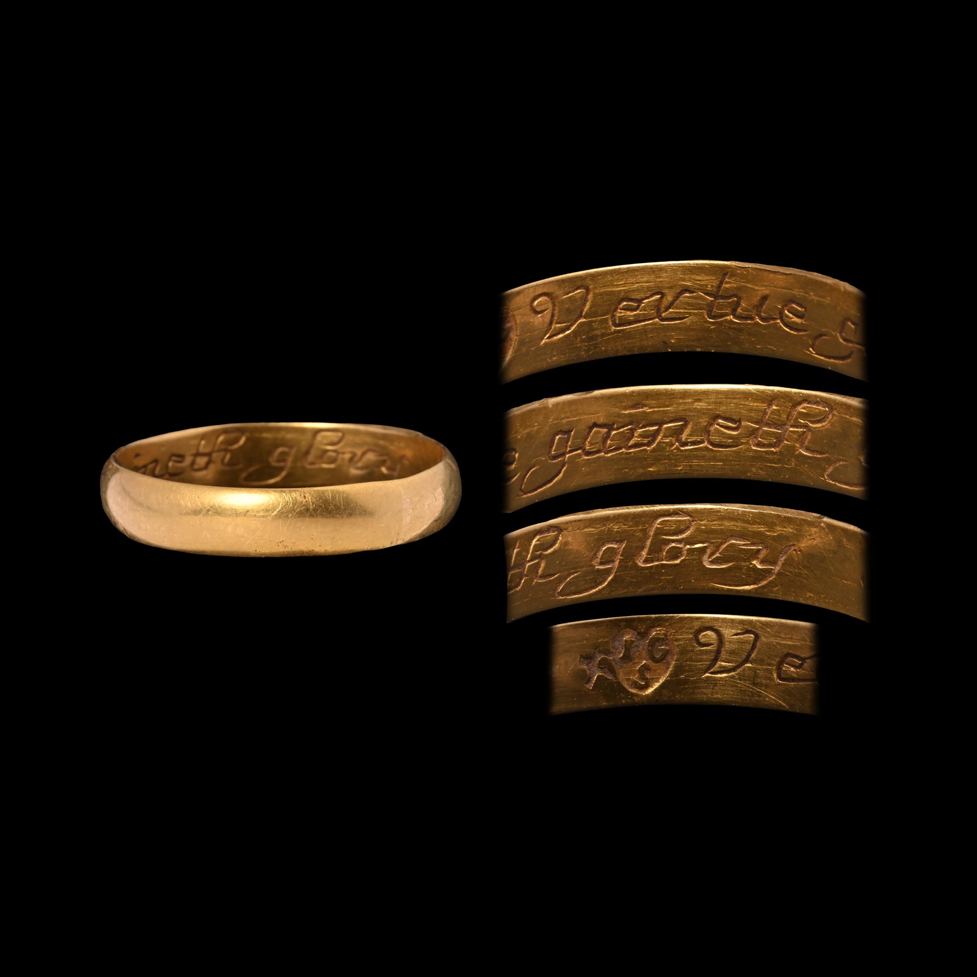 Post Medieval Gold 'Vertue Gaineth Glory' Posy Ring