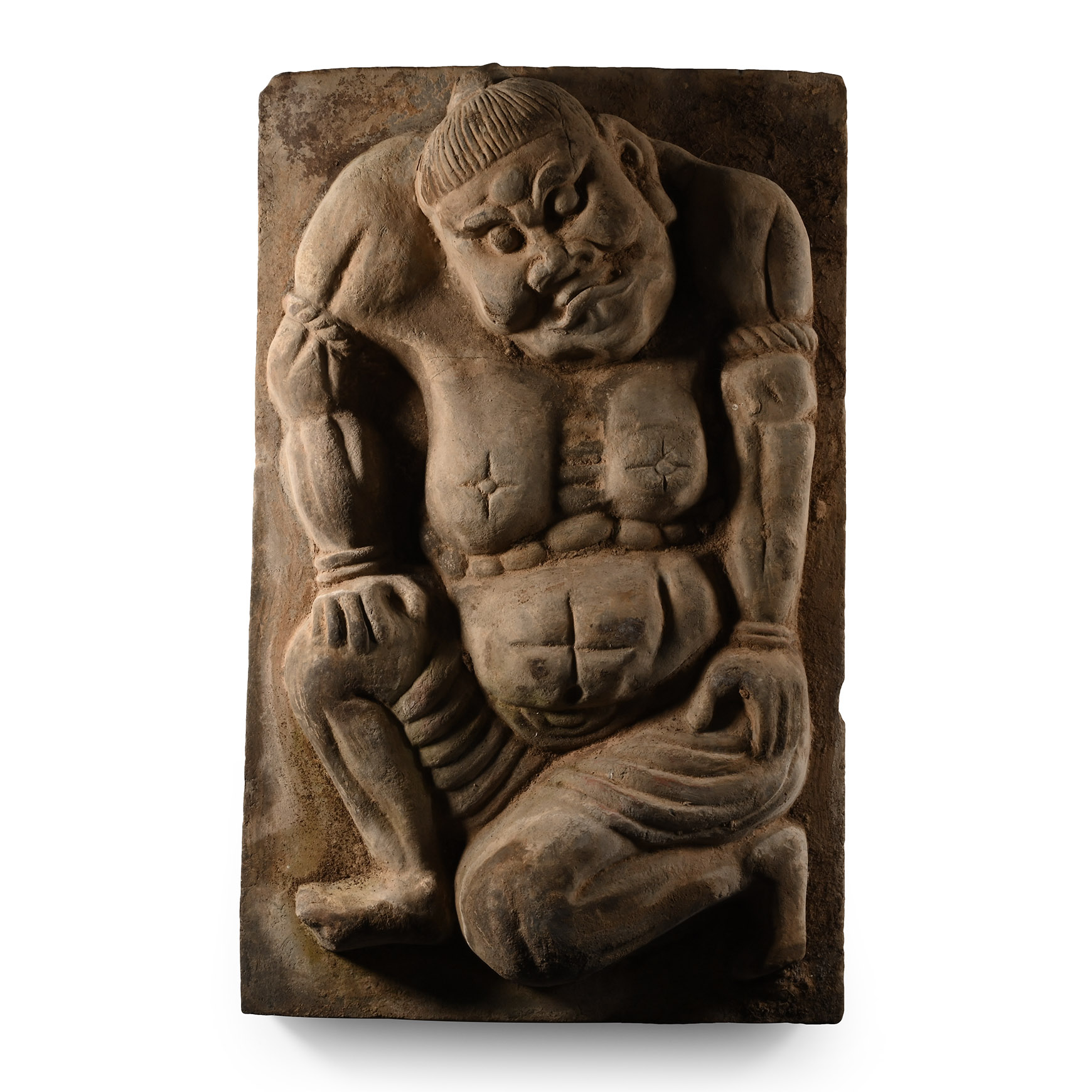 Chinese Song Terracotta Tile with Crouching Figure