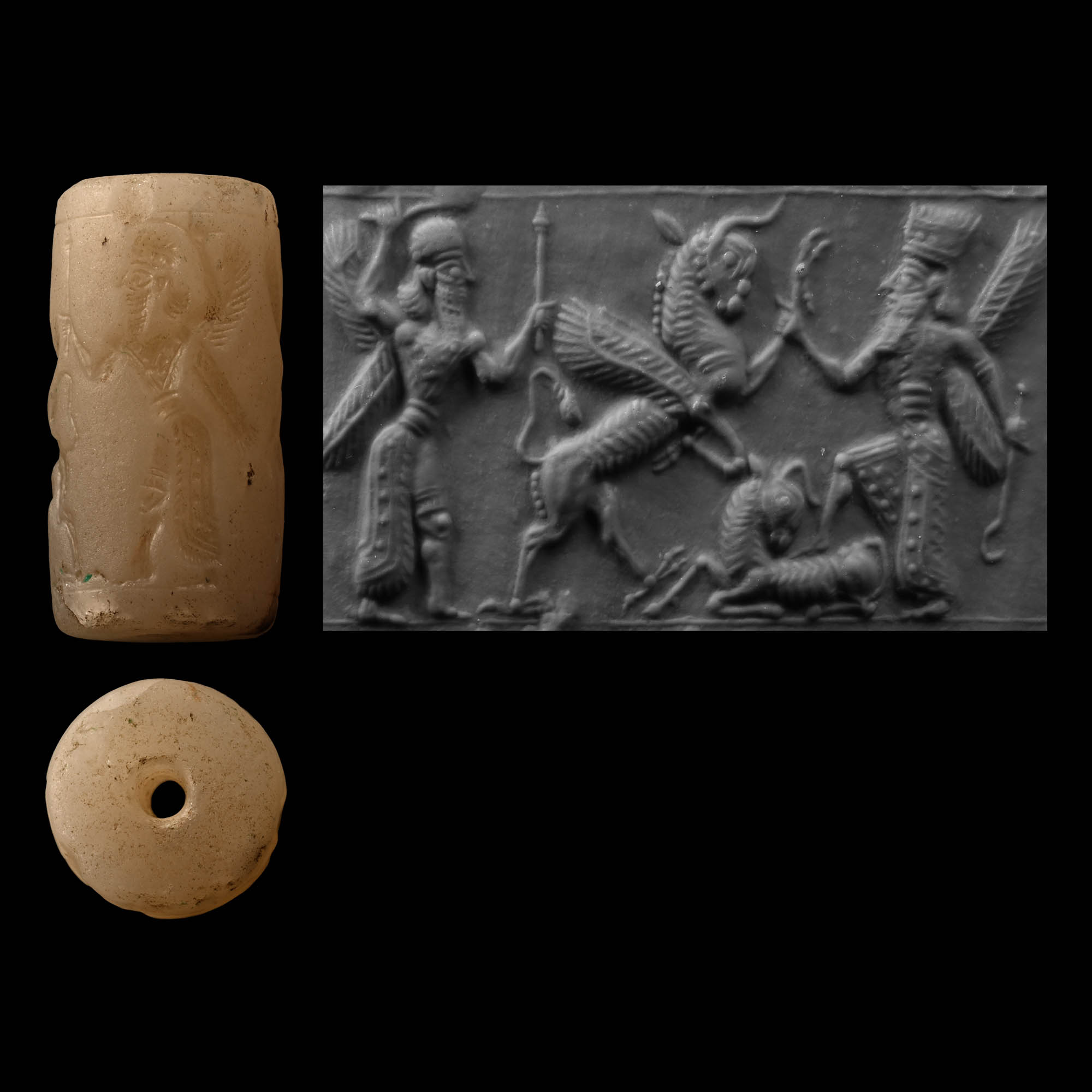 Late Babylonian Alabaster Cylinder Seal with Winged King