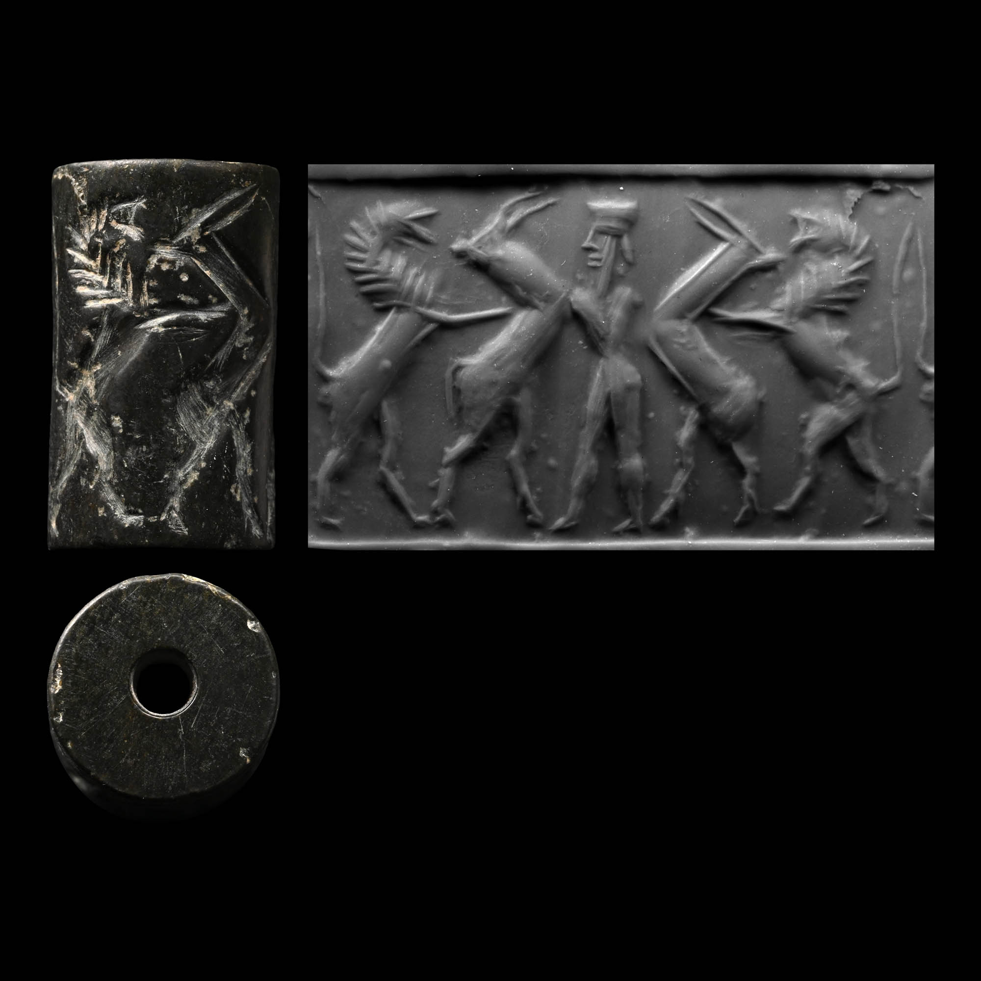 Mesopotamian Hardstone Cylinder Seal with Combat Scene