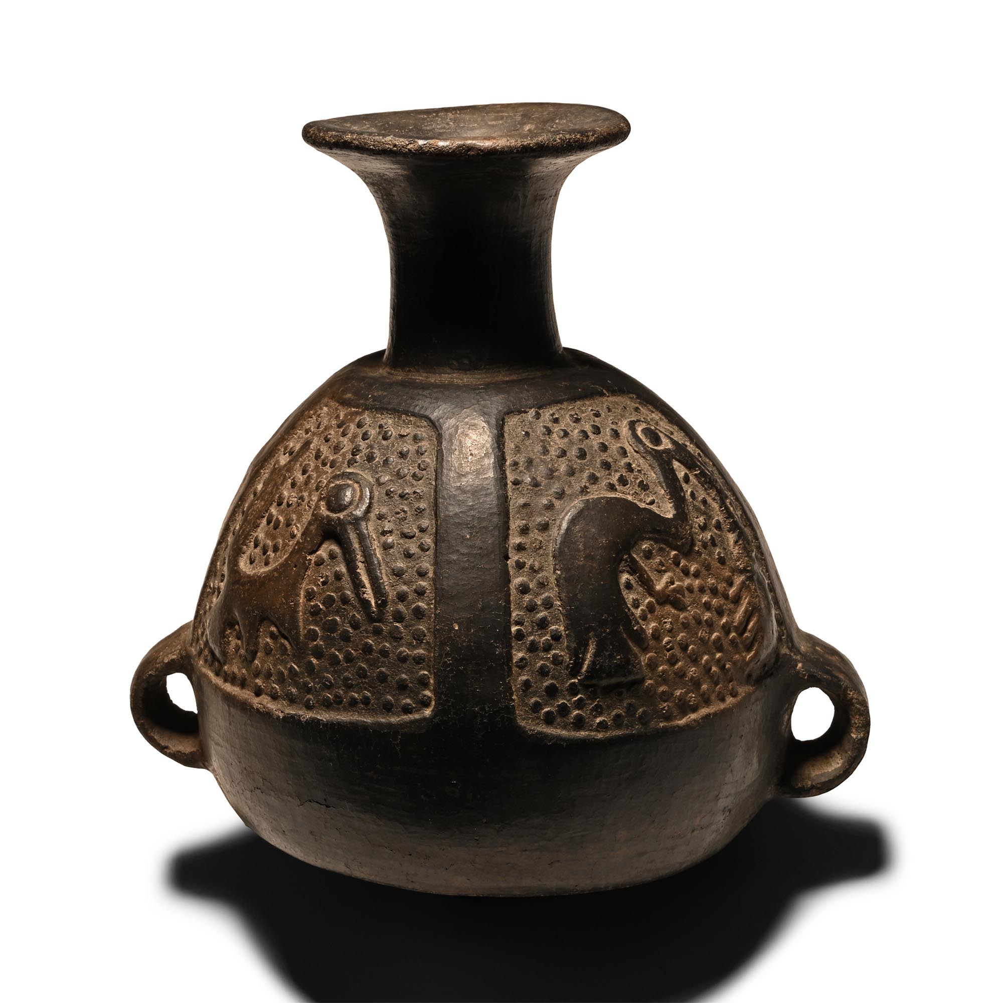 Pre-Columbian Black Ware Vessel with Birds