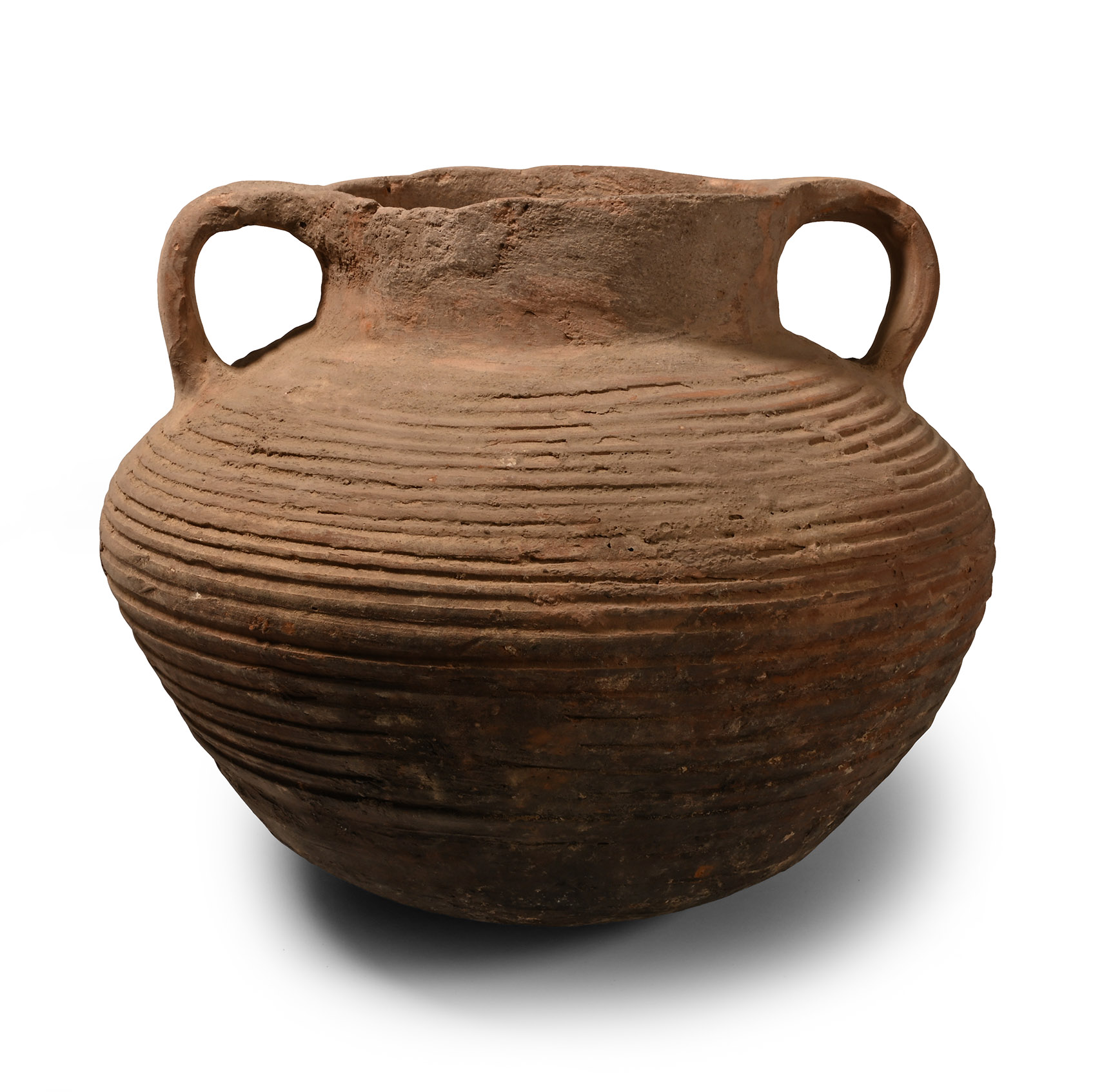 Roman Ribbed Terracotta Jar with Handles