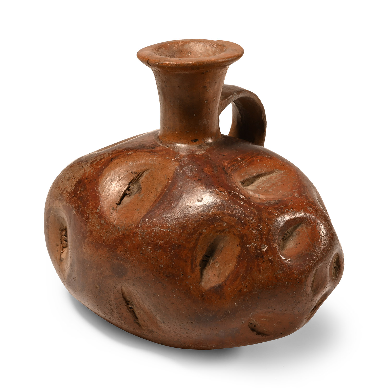 Pre-Columbian Dimpled Terracotta Jar with Handle