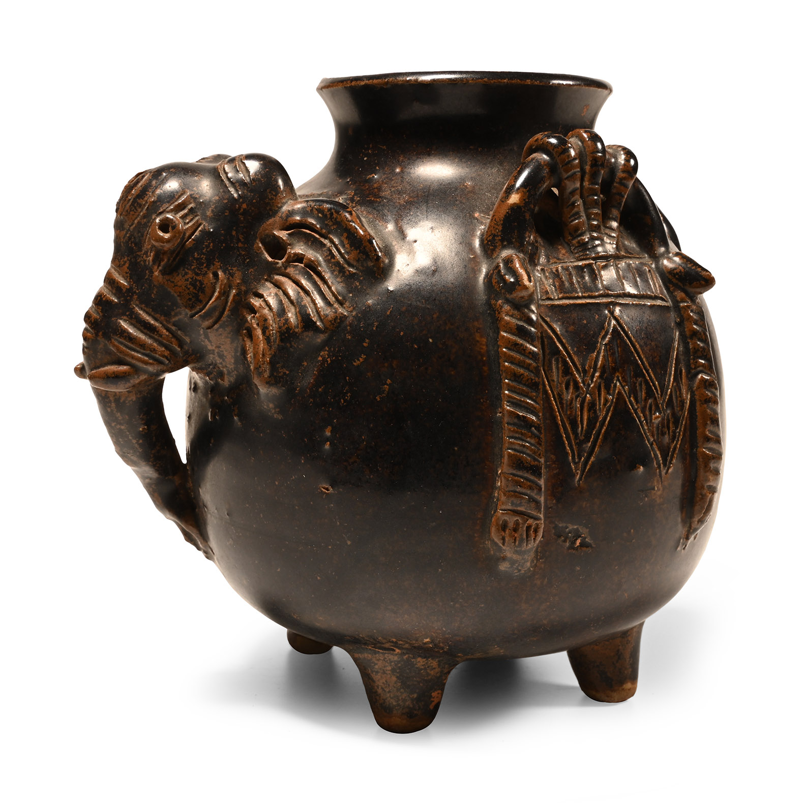 Khmer Brown Glazed Elephant Lime Pot