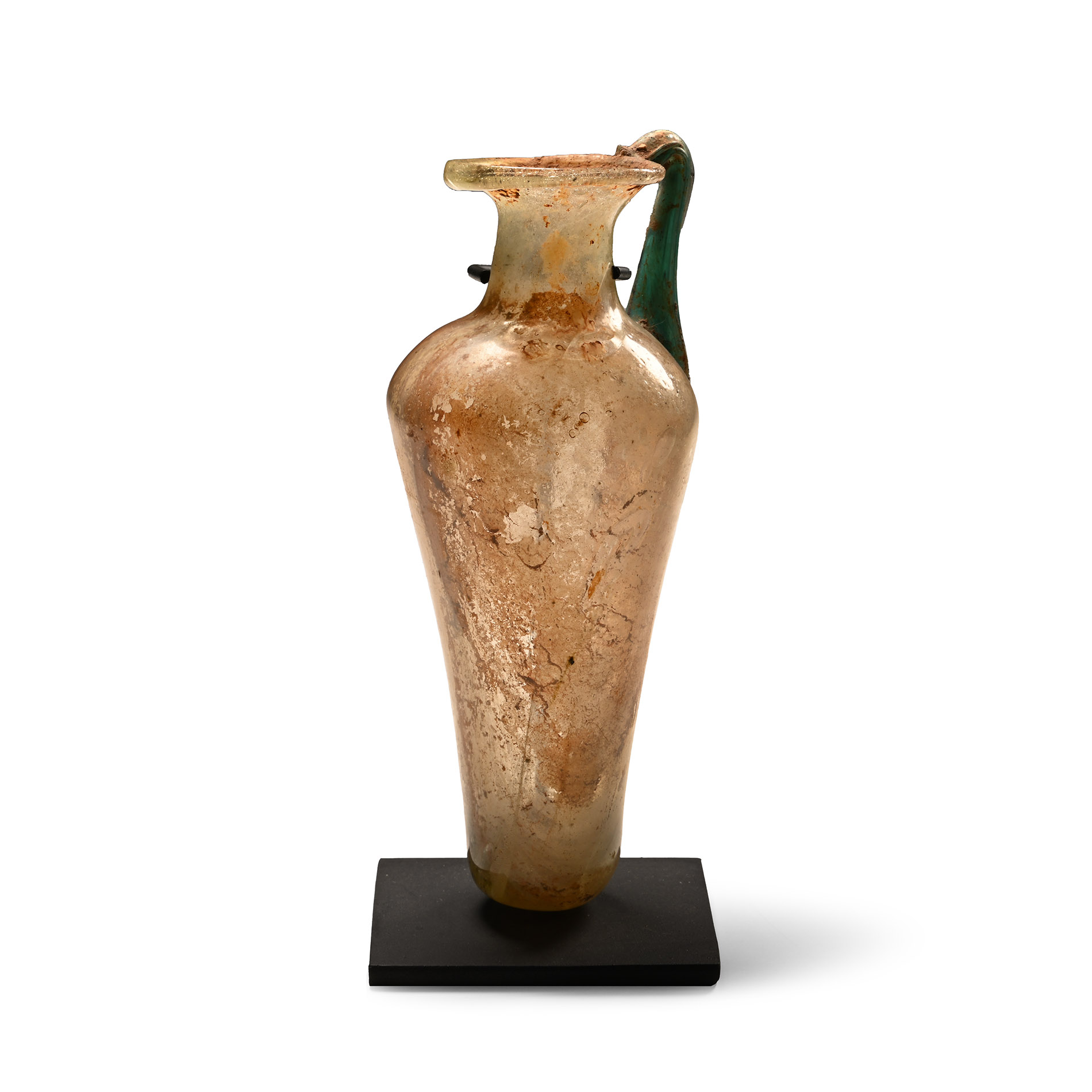 Roman Glass Flask with Applied Green Strap Handle