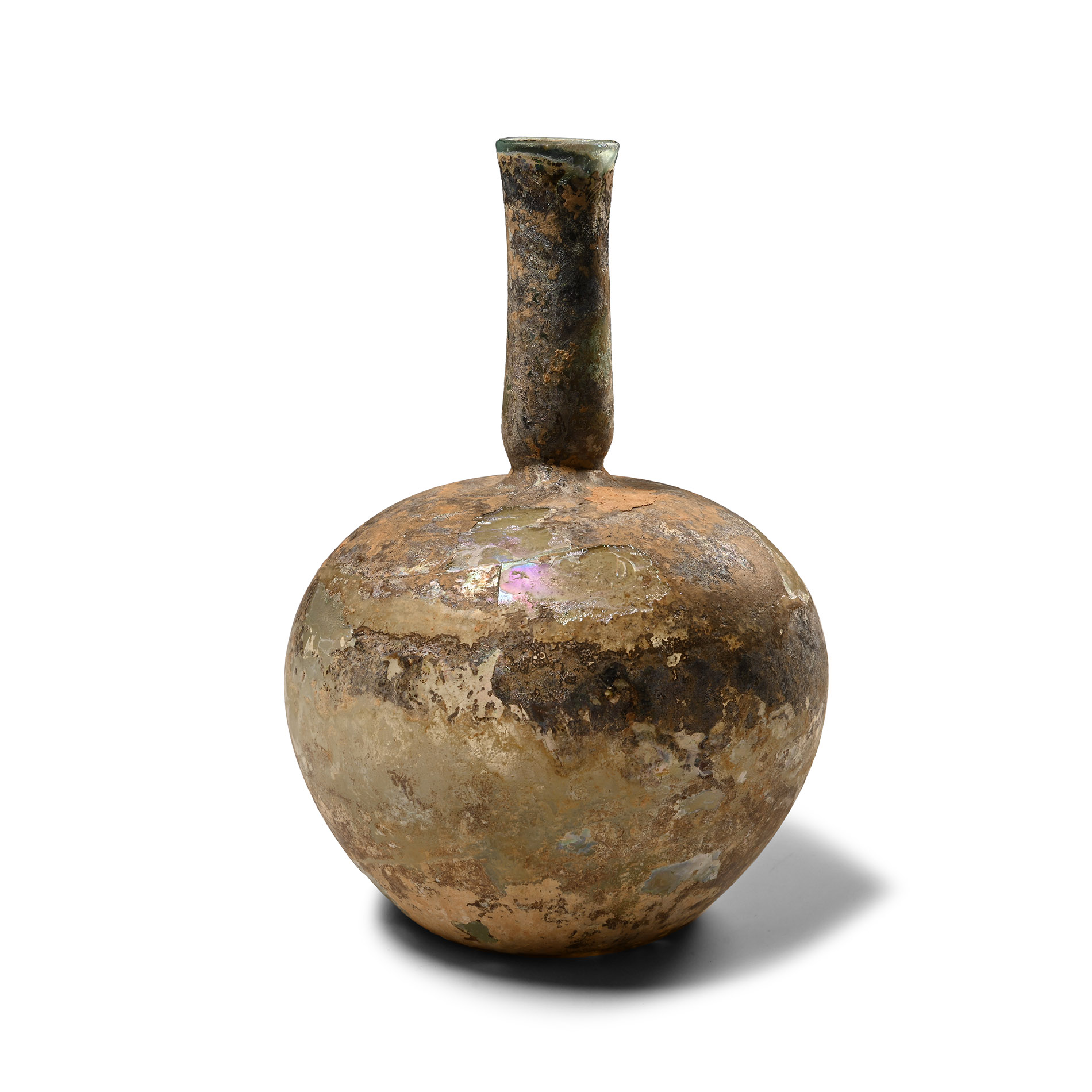 Roman Glass Bottle with Pinched Neck