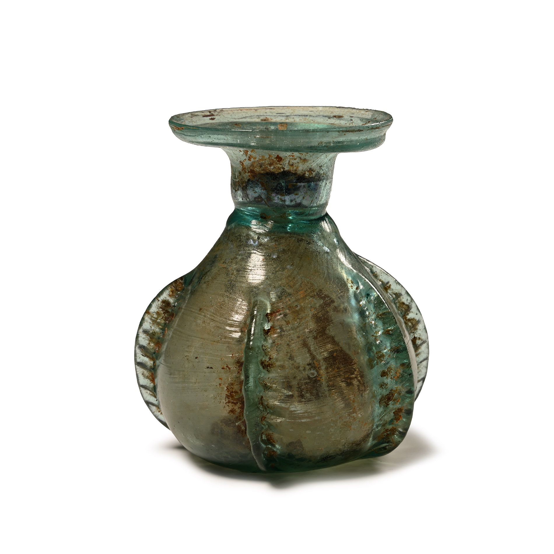 Western Asiatic Iridescent Green Glass Sprinkler Flask