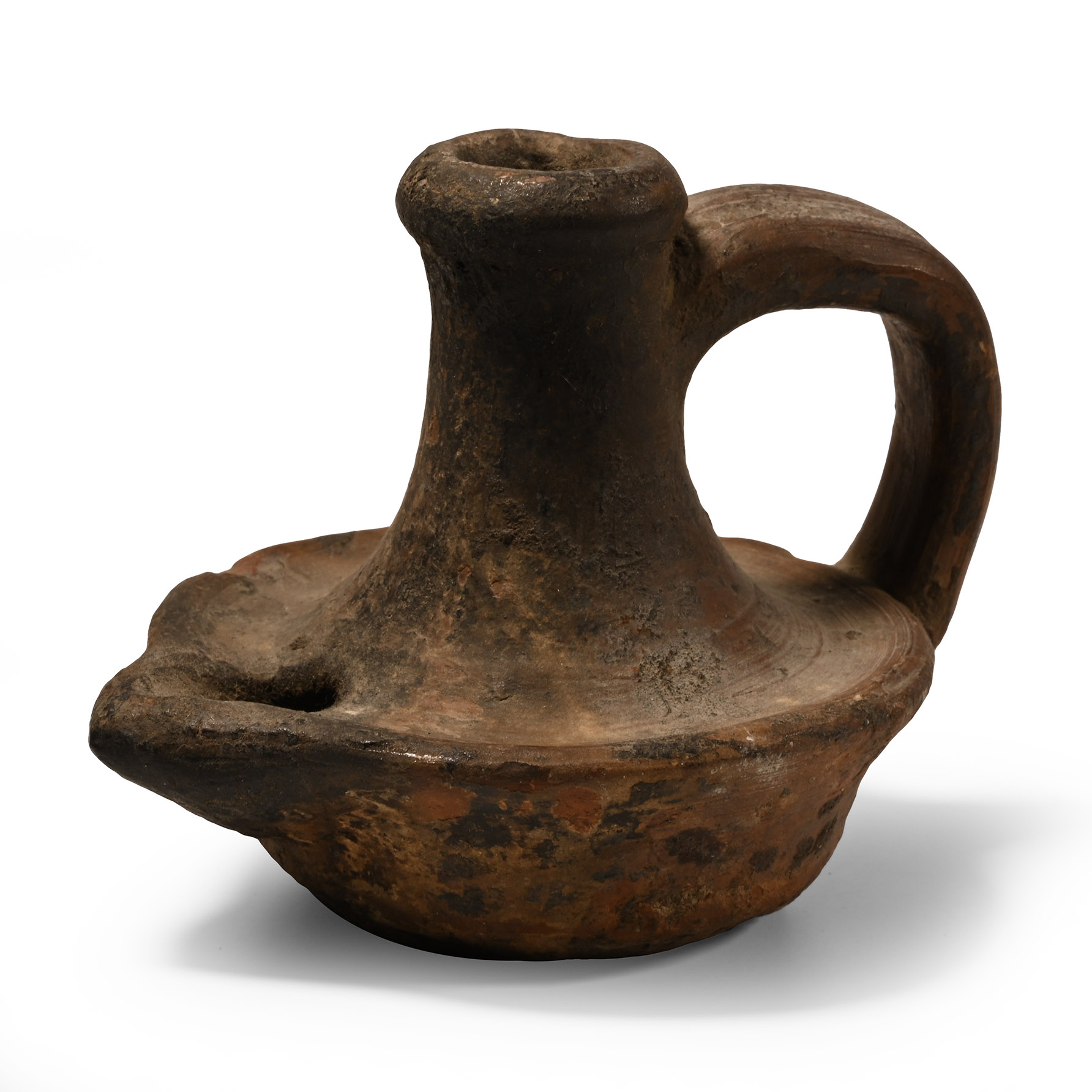Medieval Terracotta Handled Lamp