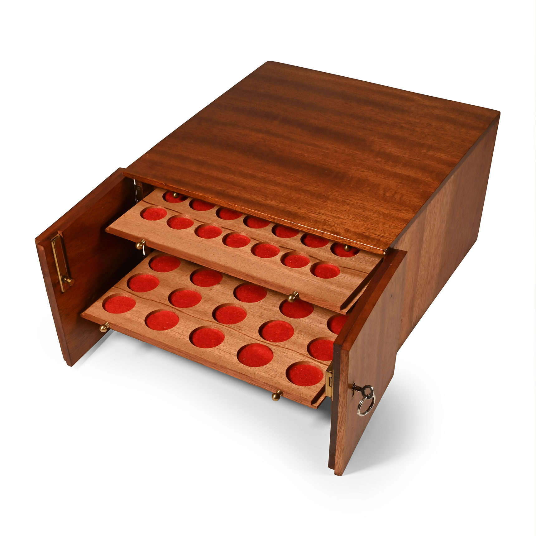 Vintage Mahogany 14 Draw Coin Cabinet with Key