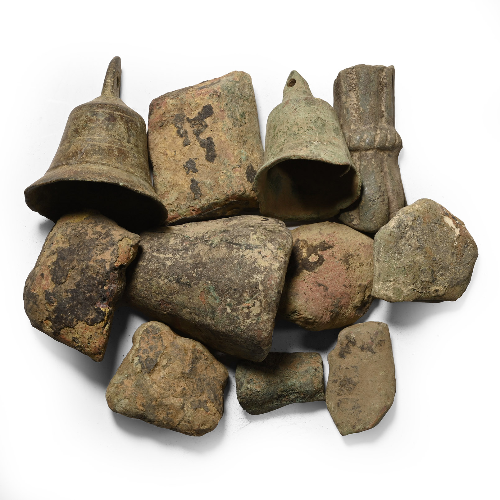 Medieval Bronze Pot Leg and Bell Group