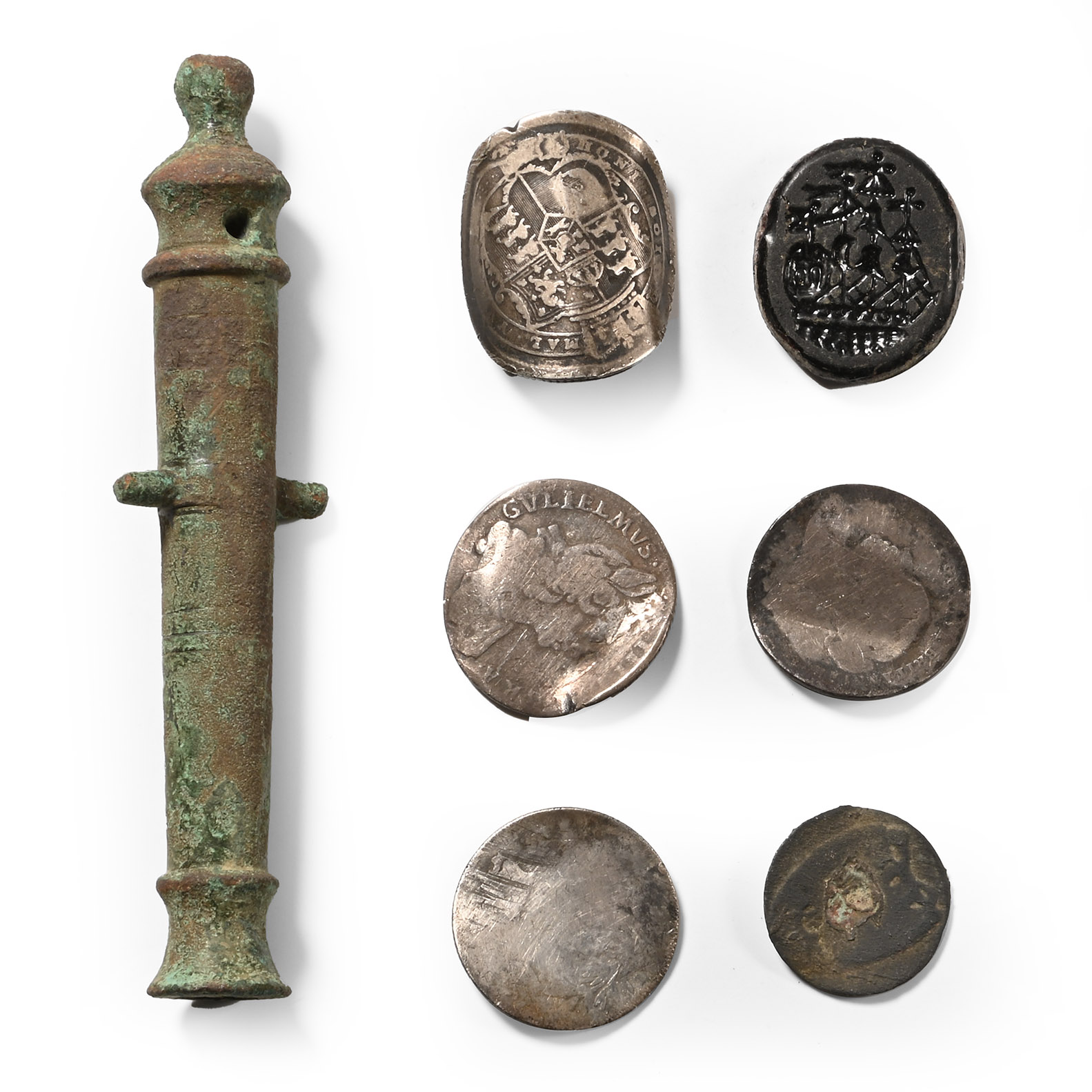 Post Medieval Mixed Toy Cannon, Love Token and Other Artefact Group