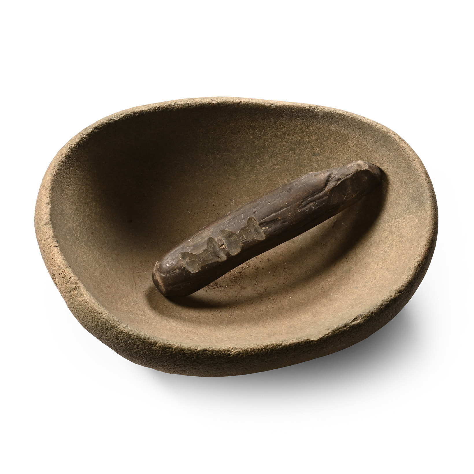 Large Native American Carved Stone Bowl and Pestle