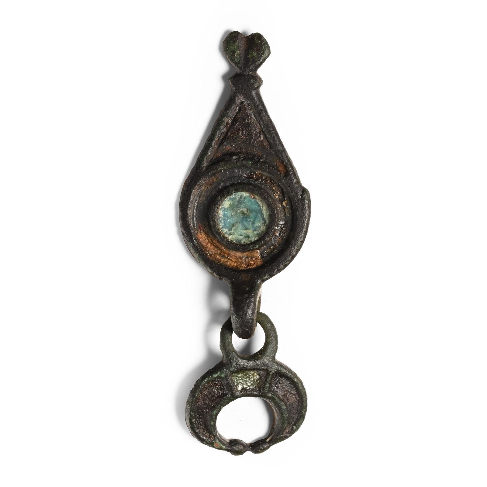 Romano-British Enamelled Bronze Military Lunar Horse Harness Pendant and Hanger
