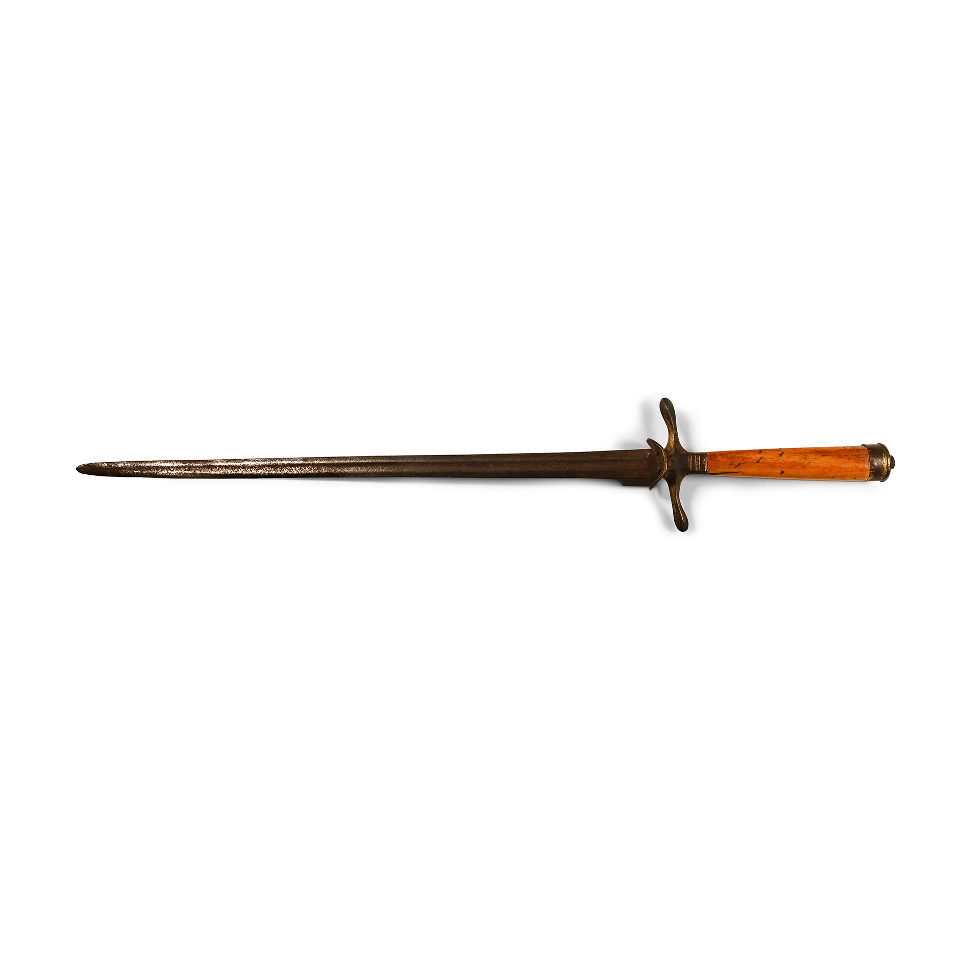 Post Medieval Iron Dagger with Gilt Bronze and Bone Hilt
