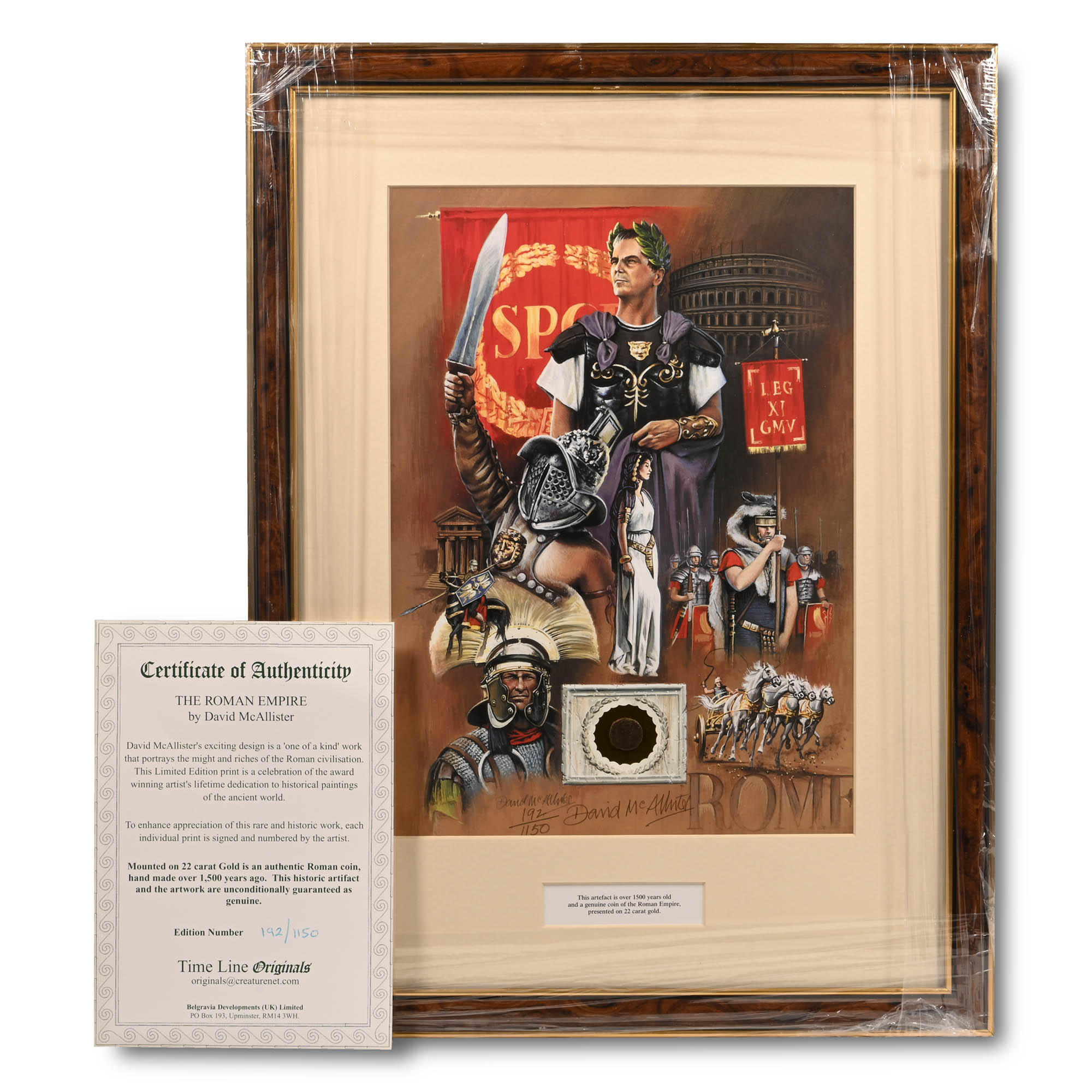 Bronze Roman Coin and Framed Limited Edition Print