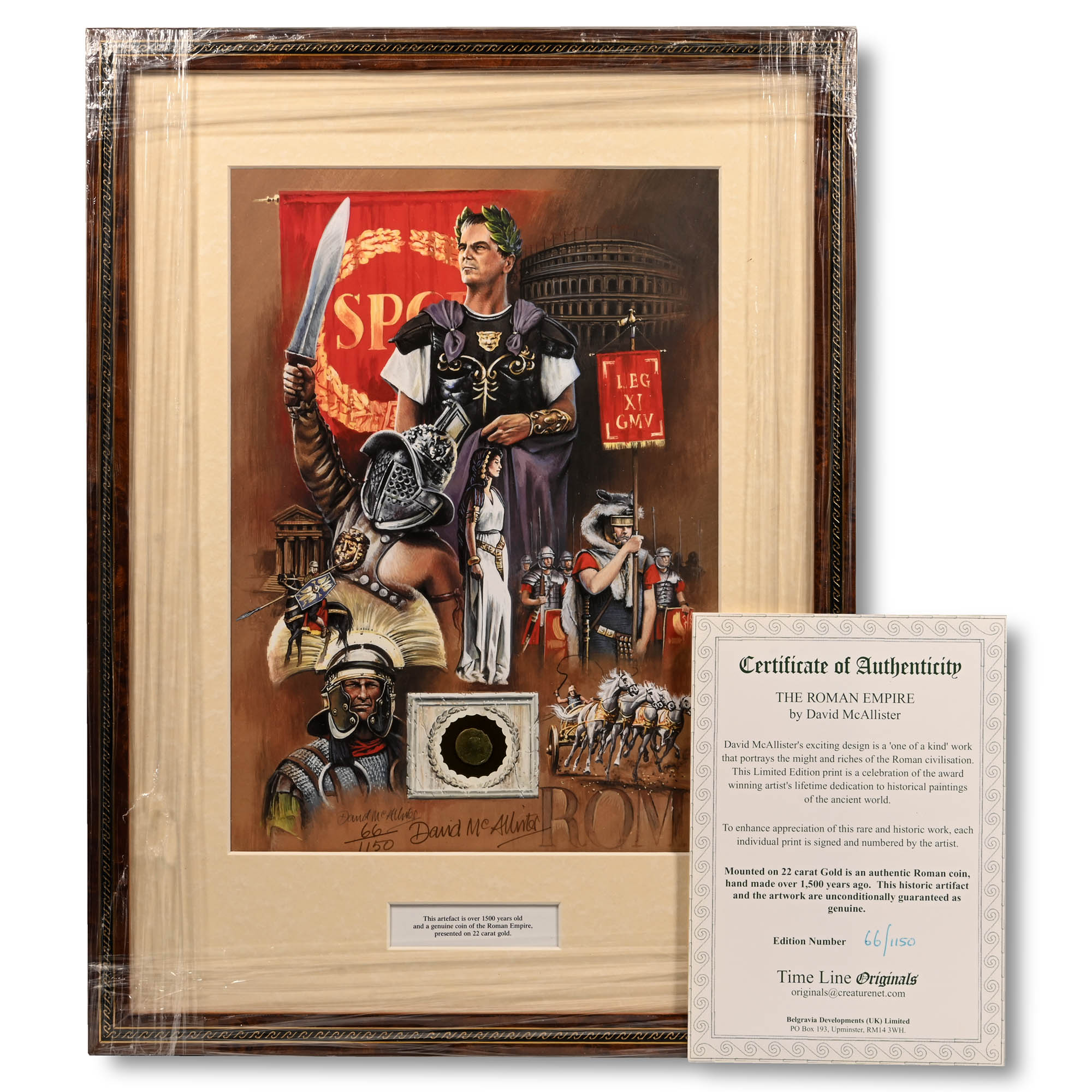 Bronze Roman Coin and Framed Limited Edition Print