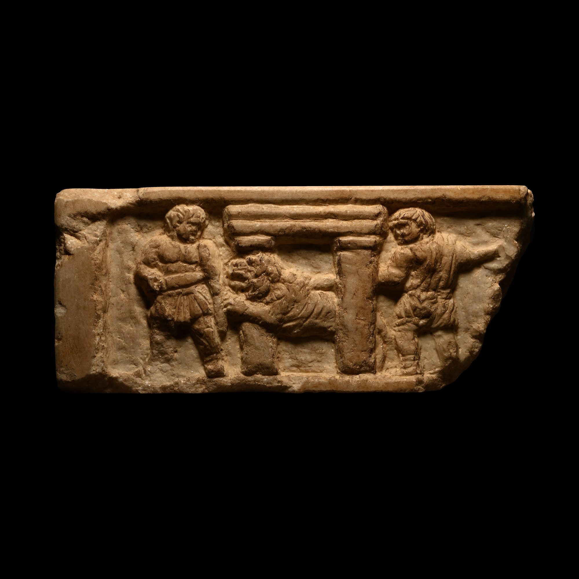 Roman Marble Frieze with Gladiators and Tiger