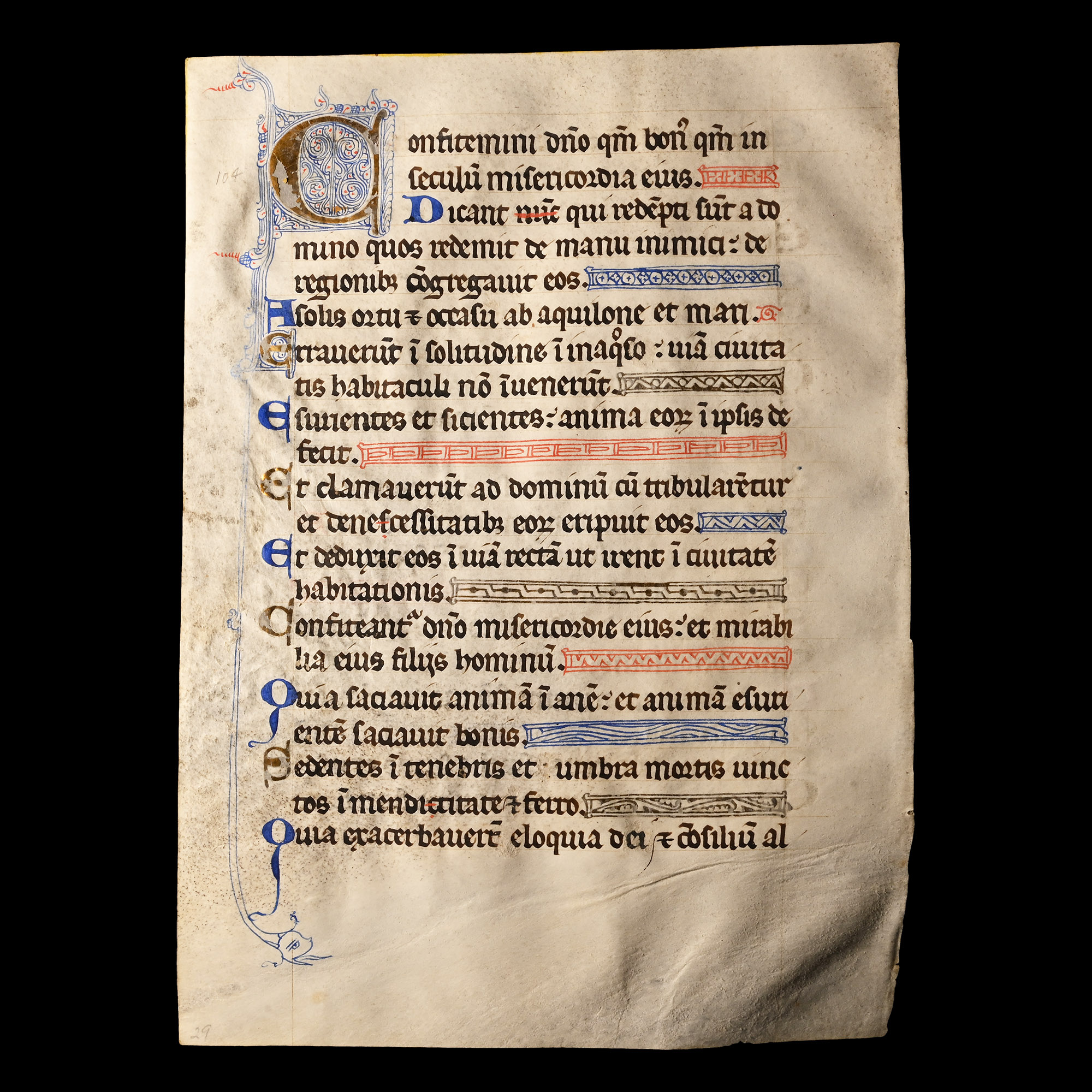 Medieval Philip Augustus Vellum Psalter Folio