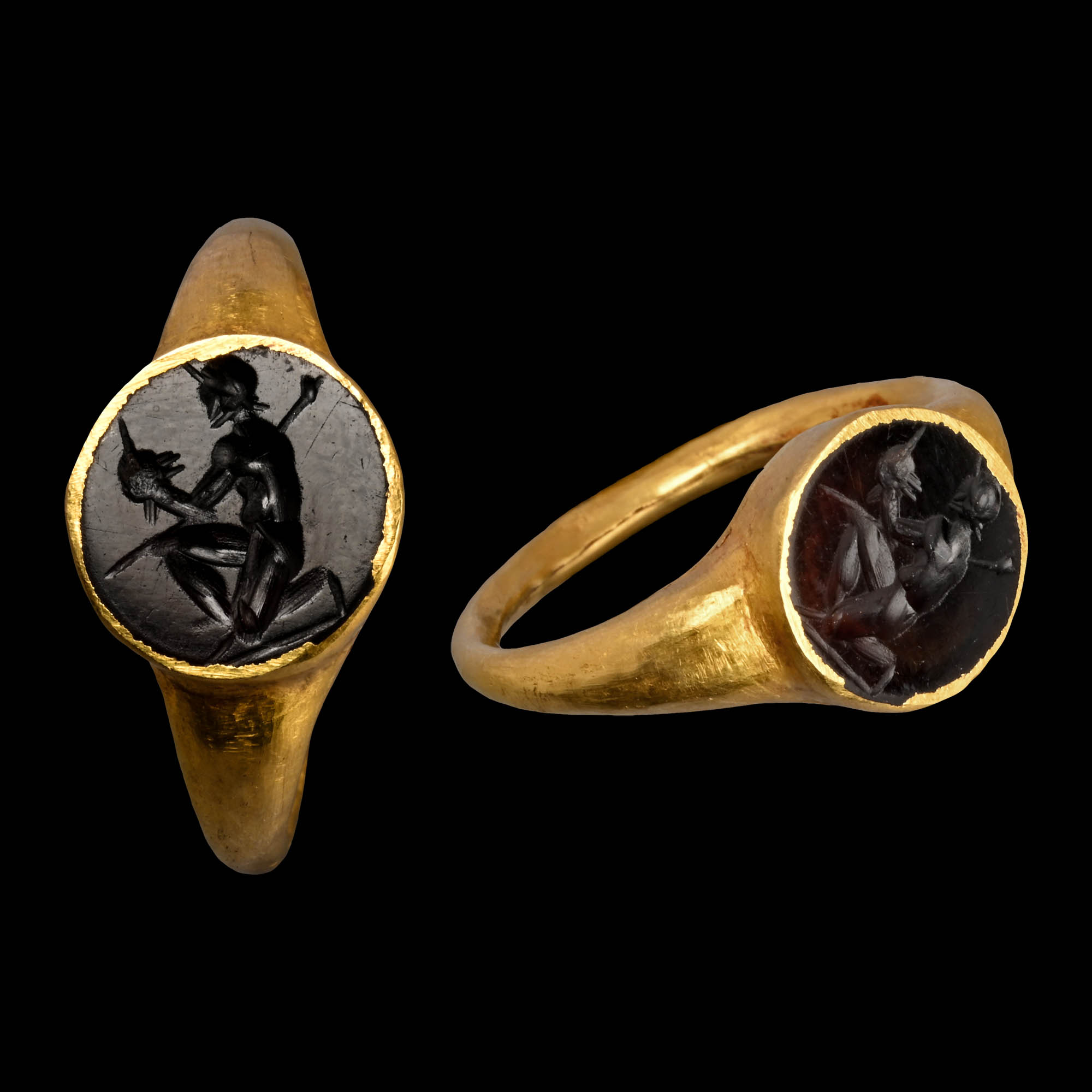 Hellenistic Gold Ring with Satyr Gemstone