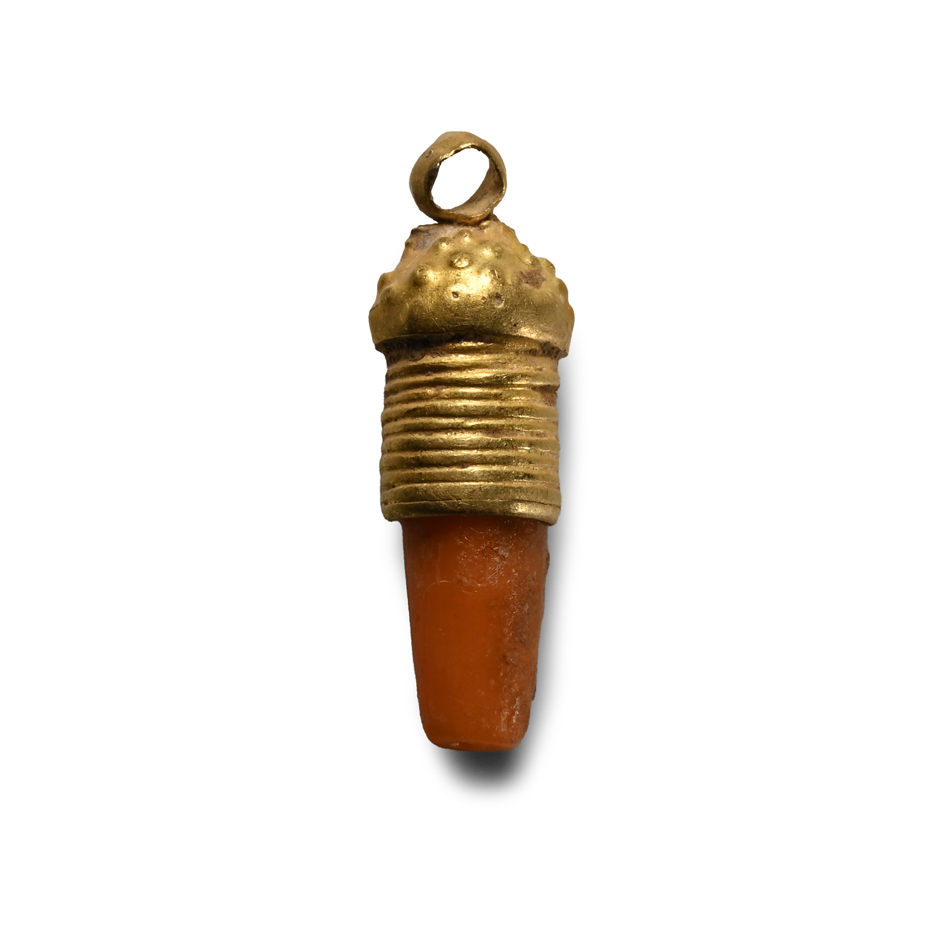 Western Asiatic Gold and Coral-Coloured Bead Pendant