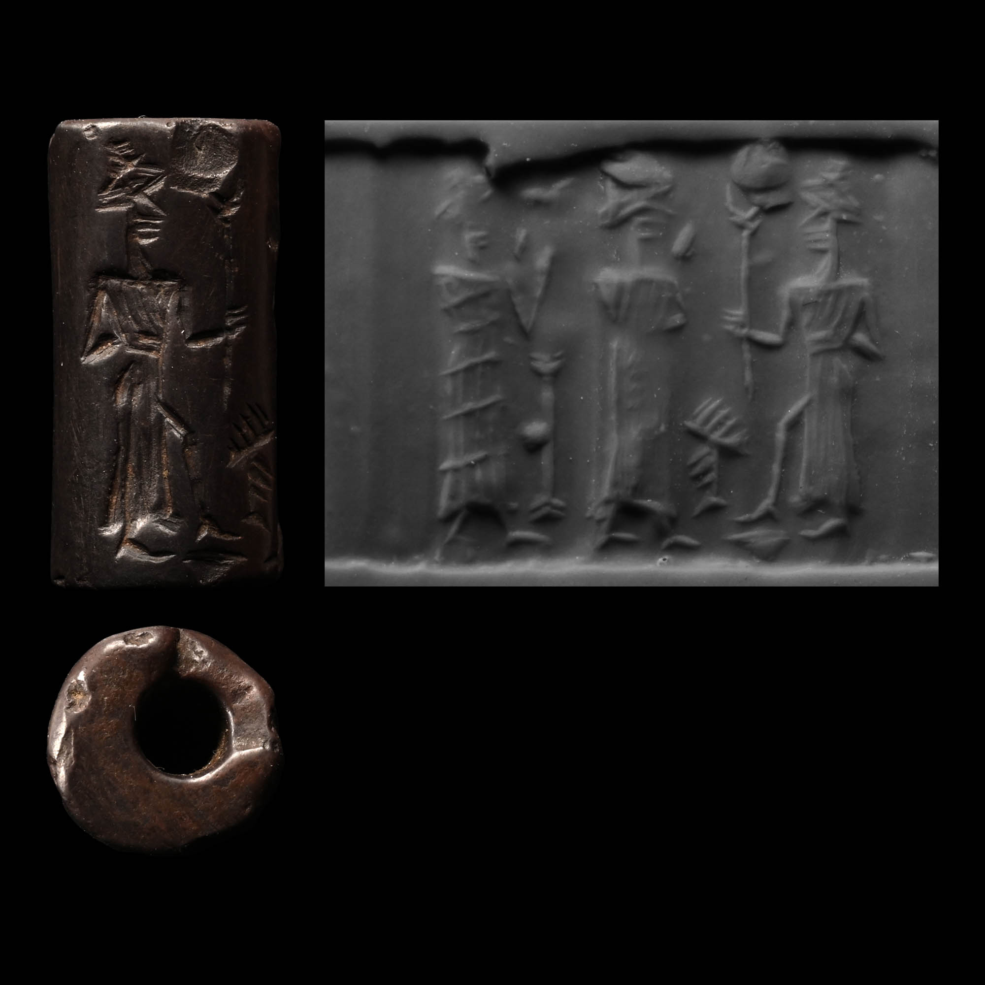 Akkadian Haematite Cylinder Seal with Presentation Scene