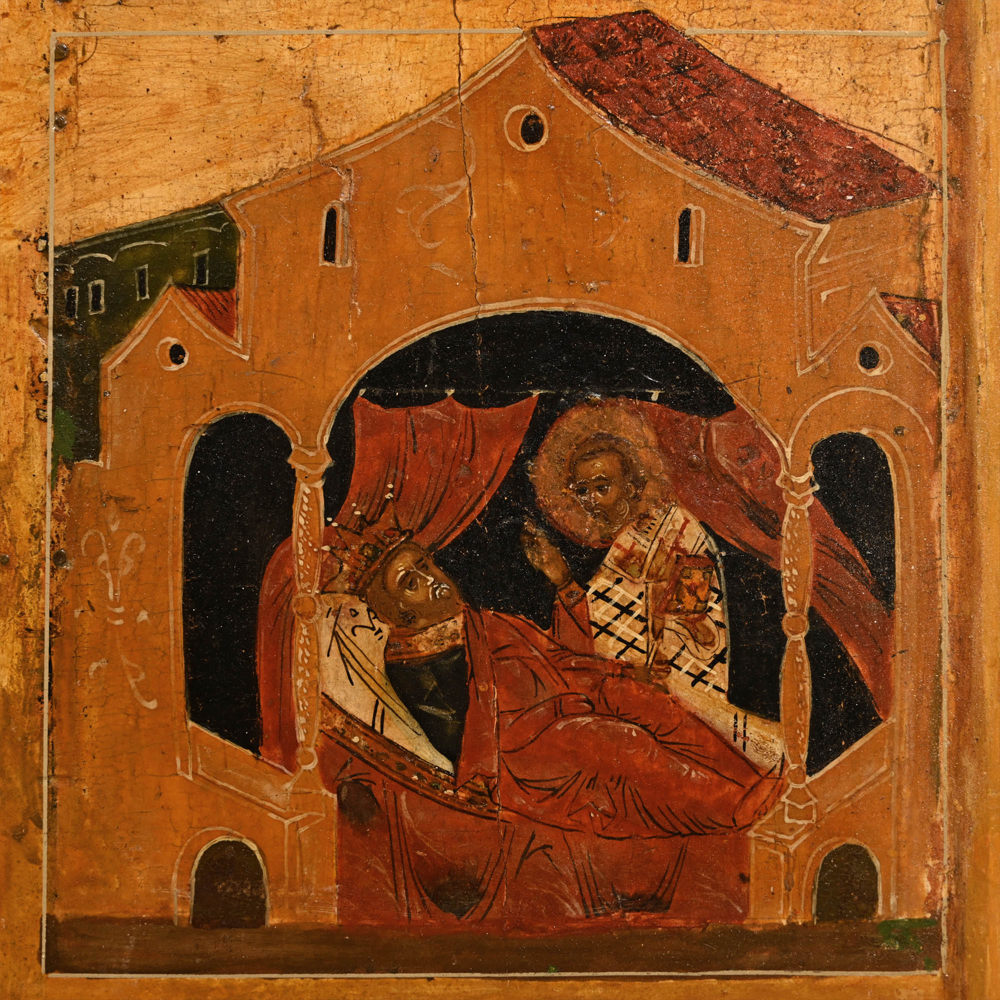 Monumental Wooden Russian Icon of Life of St. Nicolas