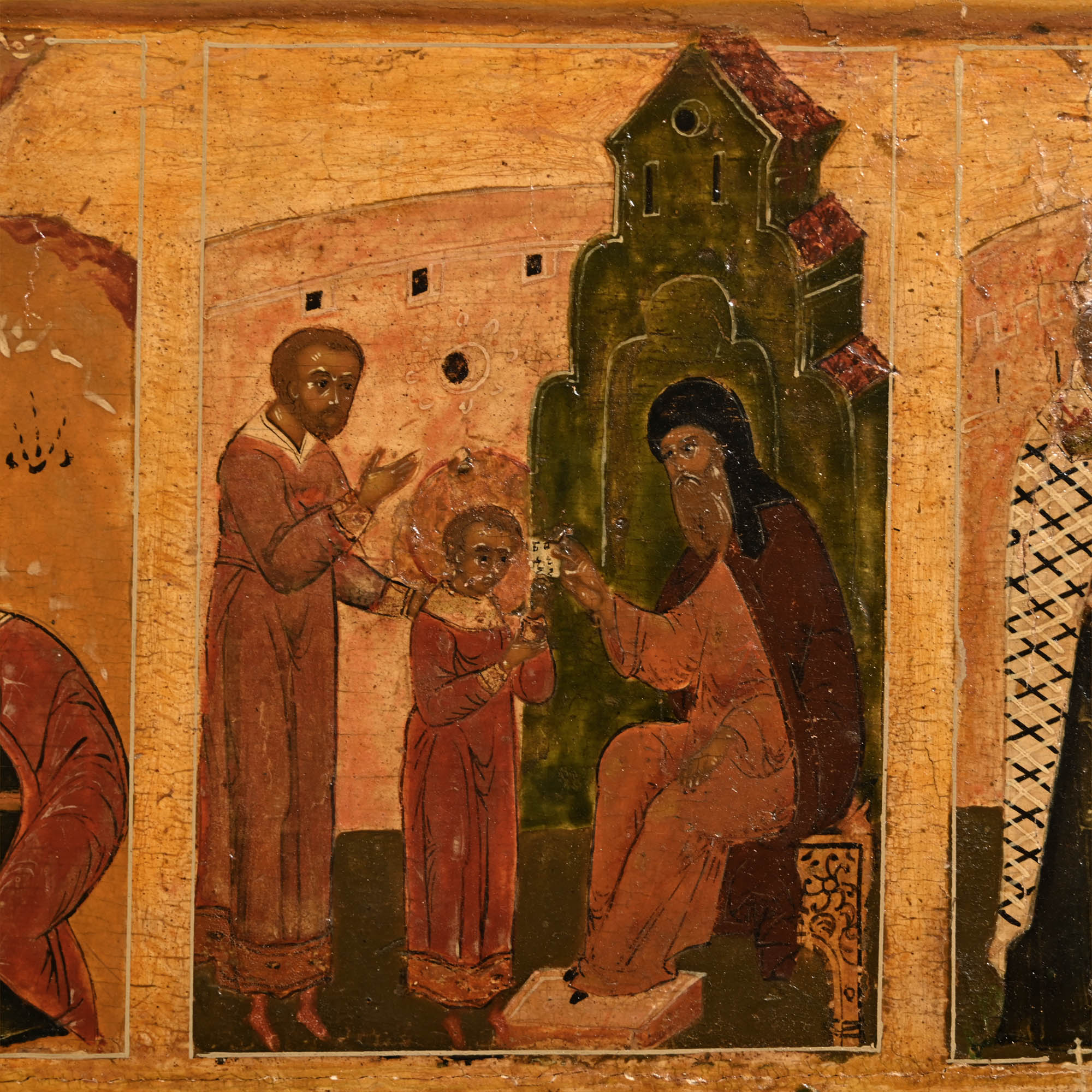 Monumental Wooden Russian Icon of Life of St. Nicolas
