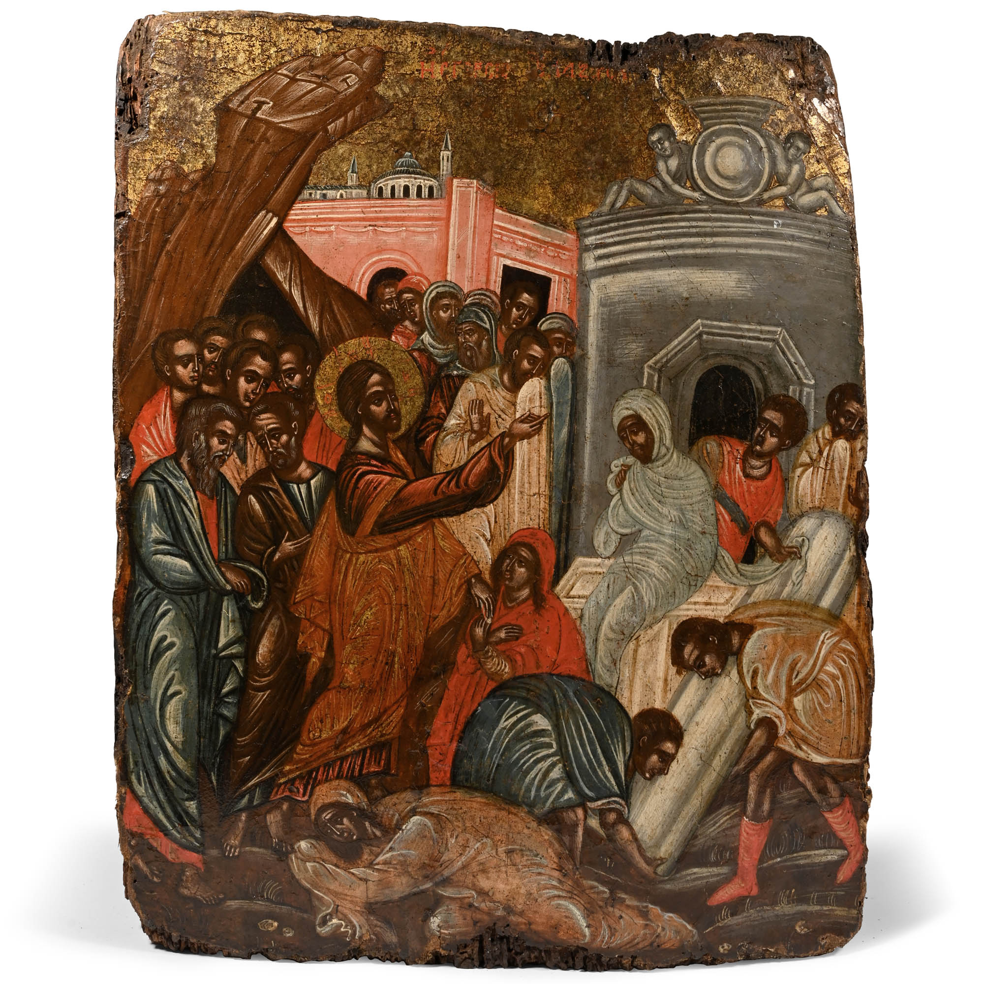 Cretan Wooden Icon of the Raising of Lazarus