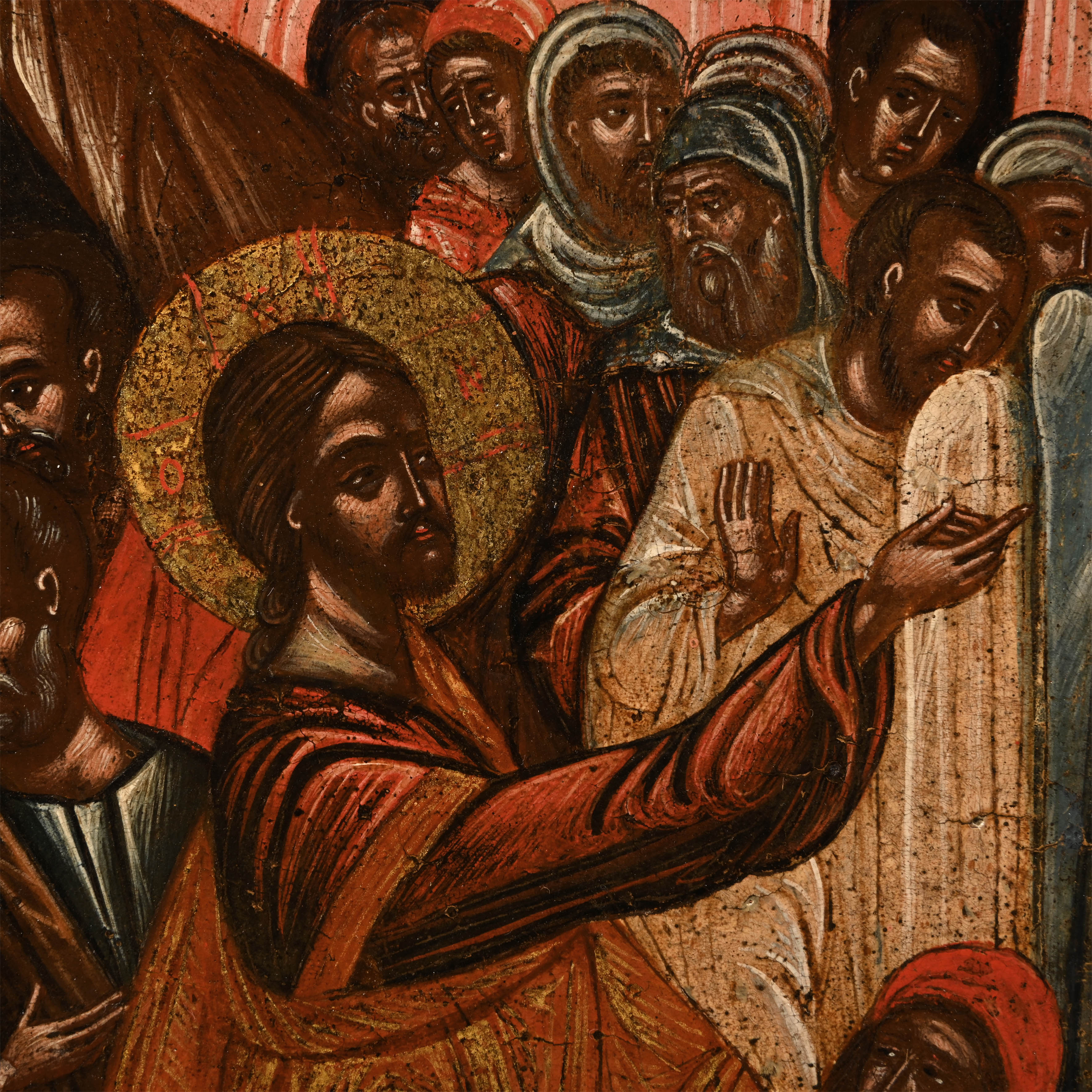Cretan Wooden Icon of the Raising of Lazarus