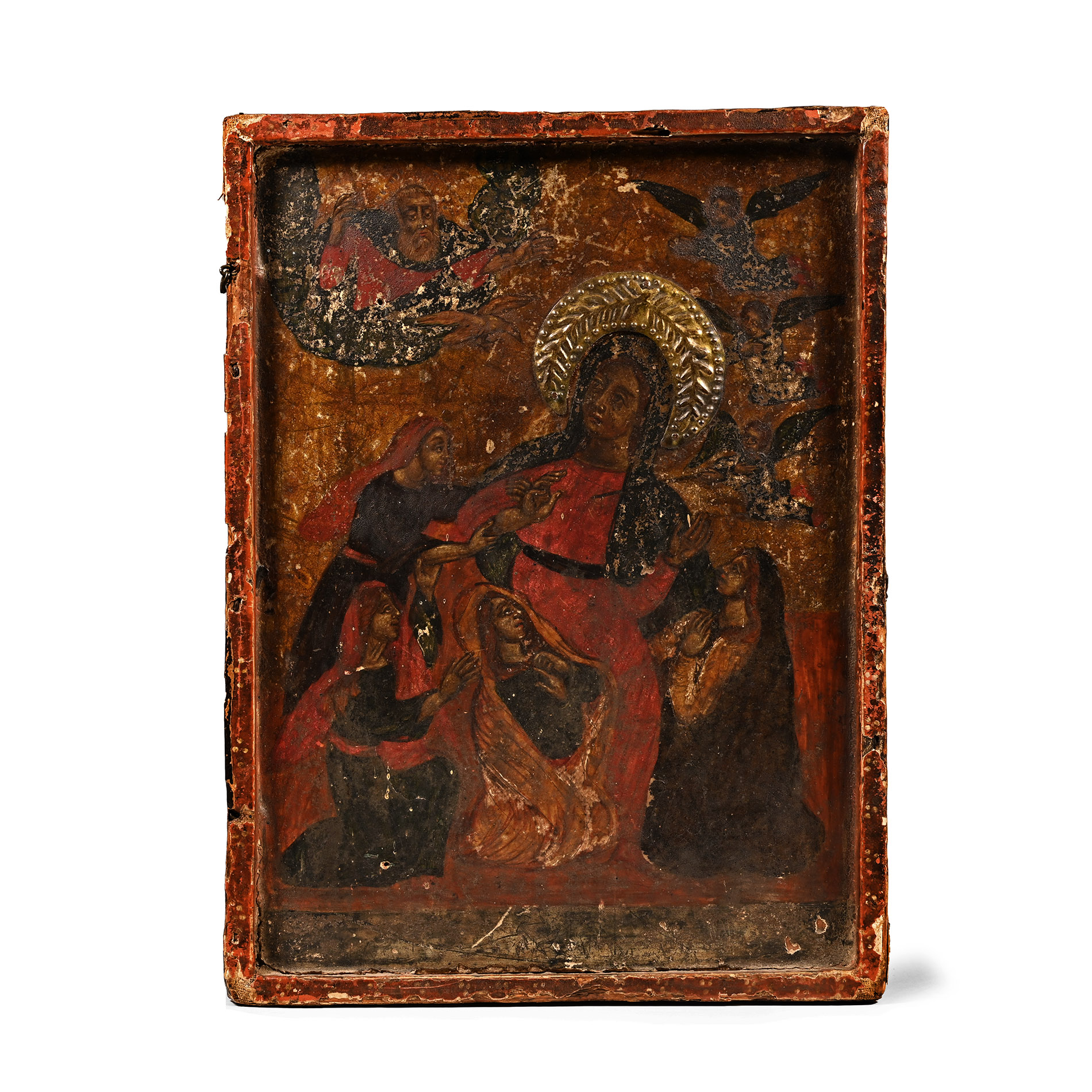 Wooden Icon of the Virgin Mary Blessed by Angels