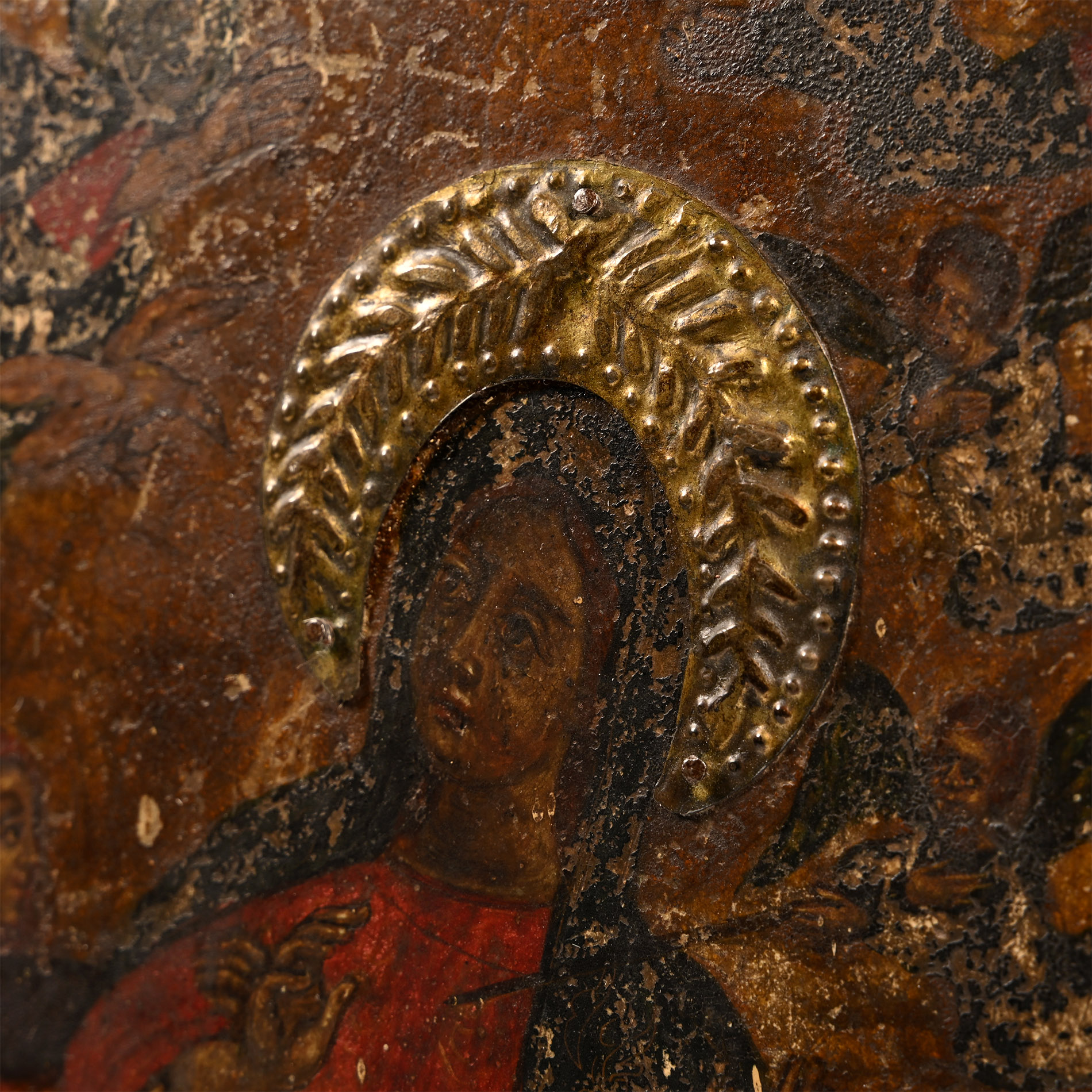 Wooden Icon of the Virgin Mary Blessed by Angels