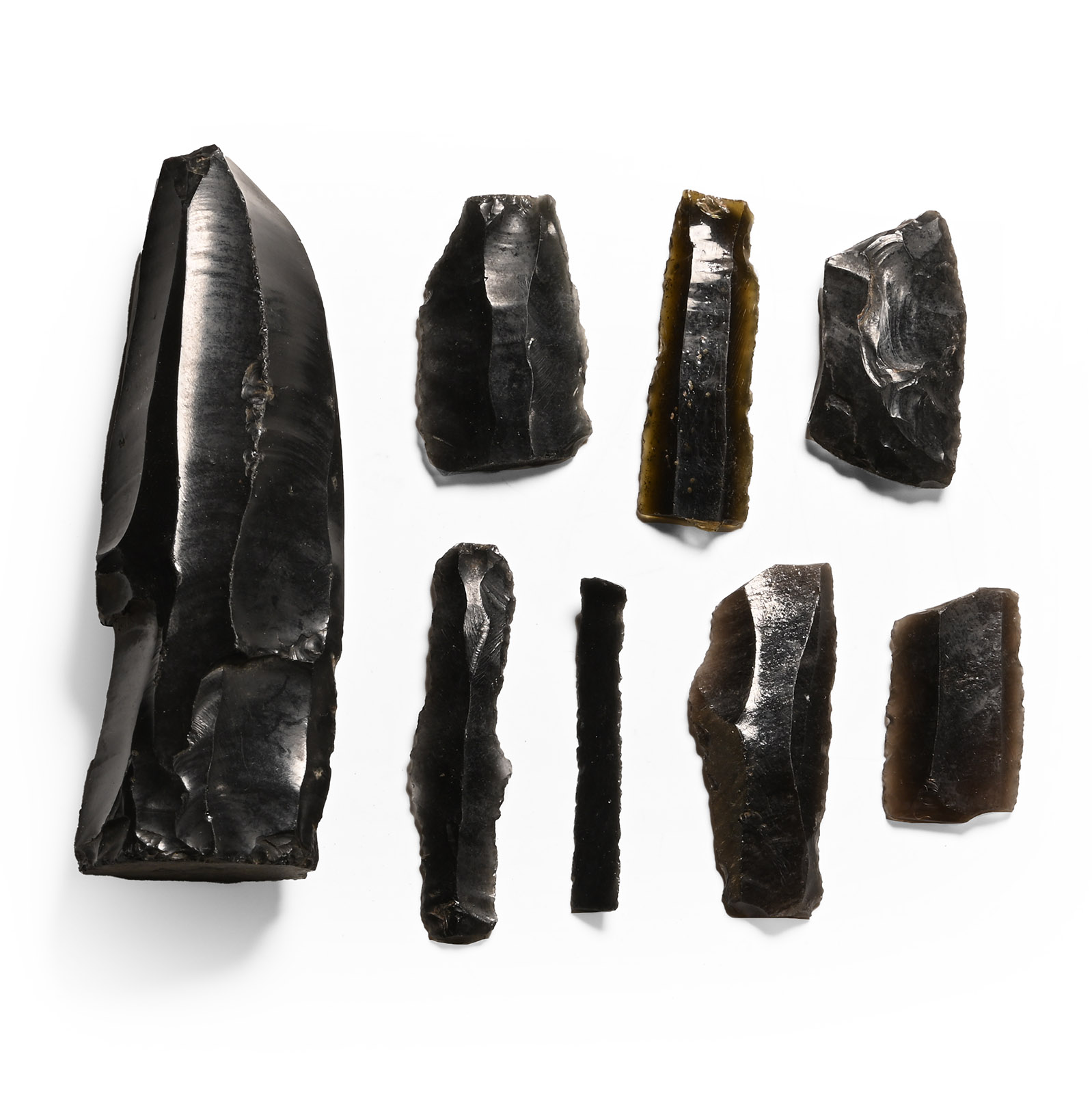 Pre-Columbian Aztec Obsidian Blades and Core Group