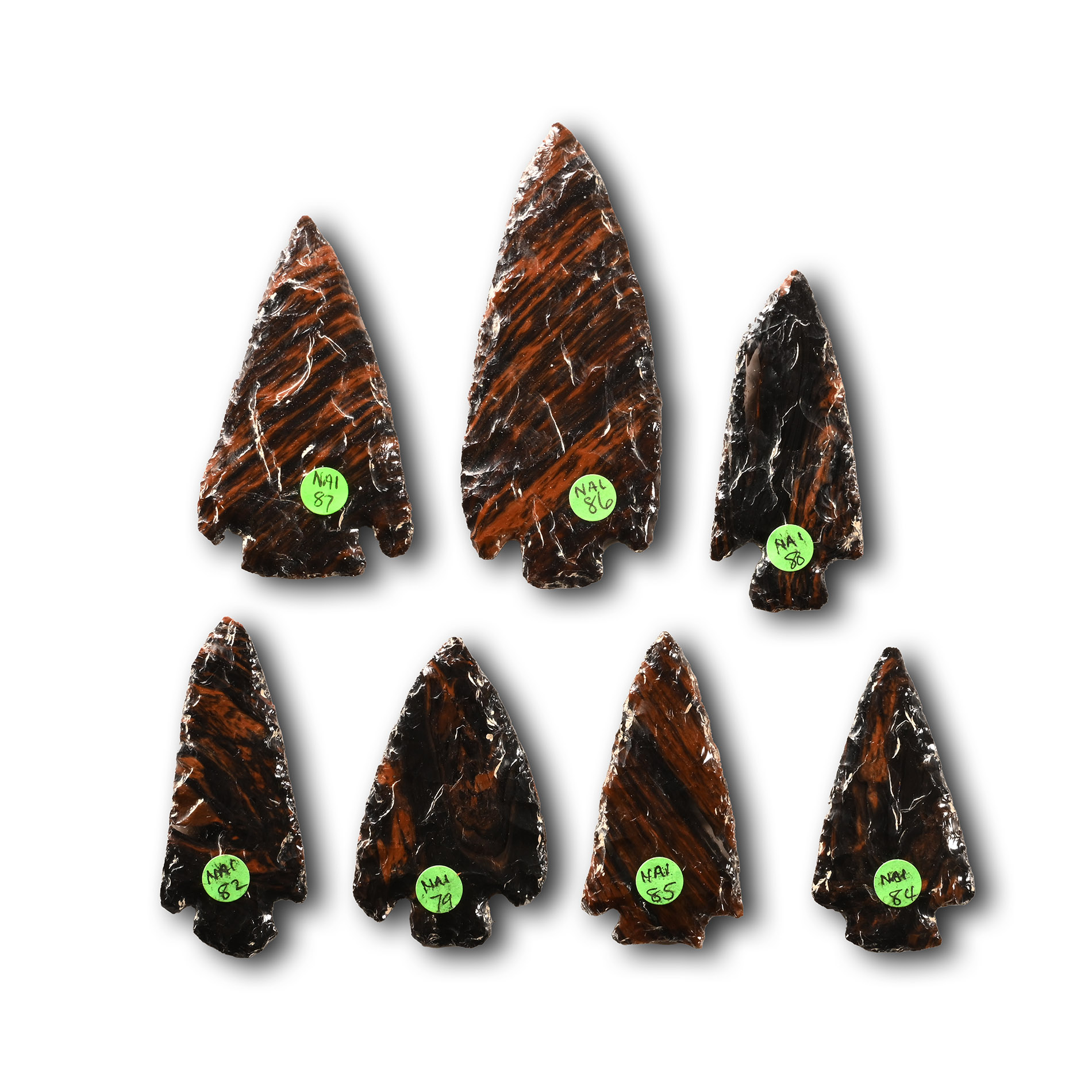 Native American Klamath-Modoc Mahogany Obsidian Arrowhead Group