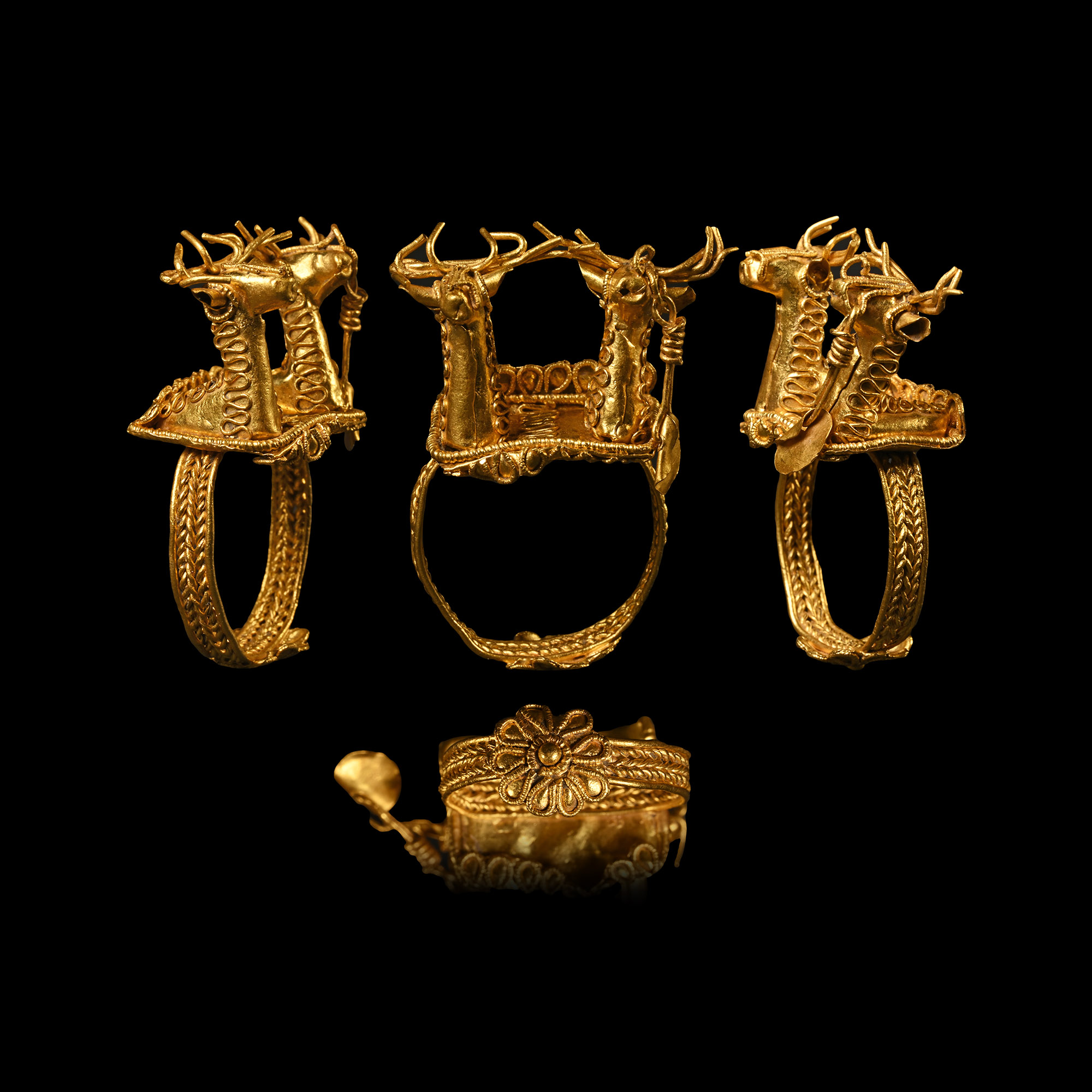 Scythian Gold Ring with Pair of Stags