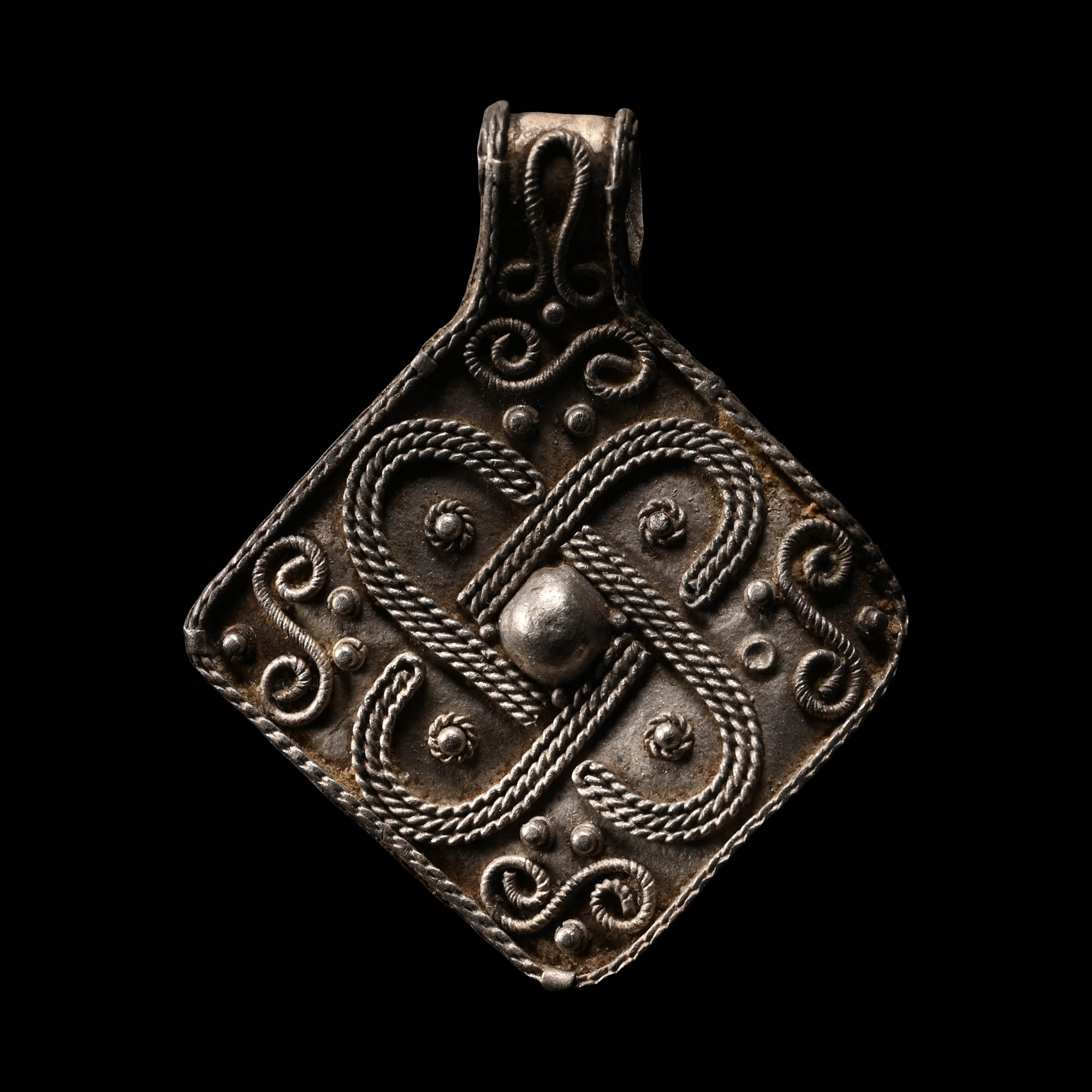 Viking Age Silver Filigree Lozenge-Shaped Pendant