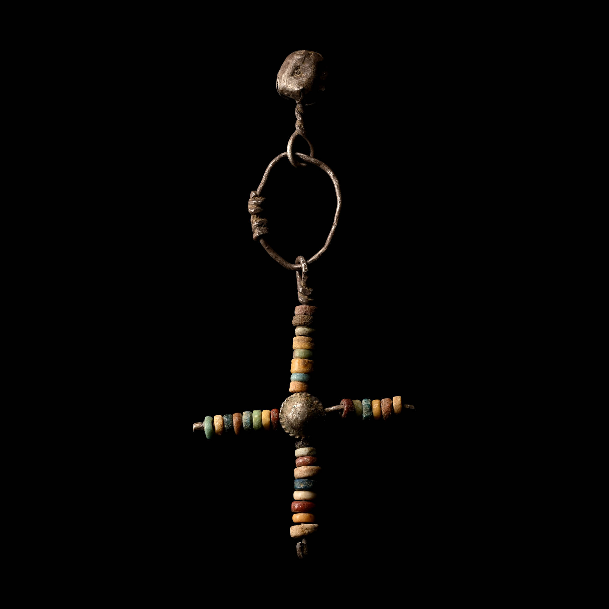 Viking Age Silver Cross Pendant with Beads