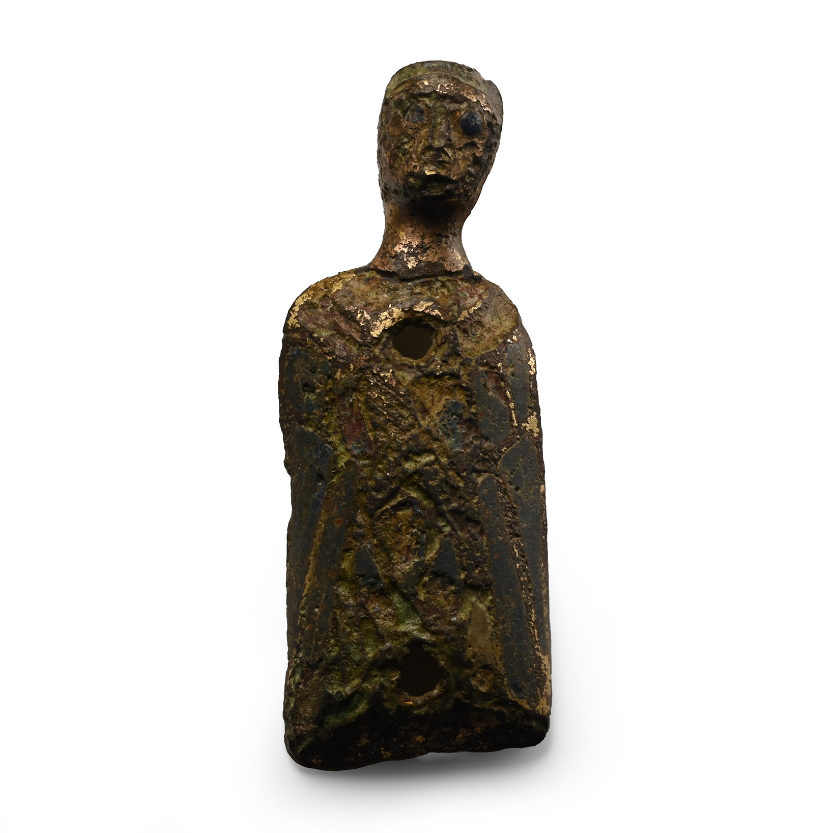 Medieval Enamelled Gilt Bronze Limoges Saint Figure
