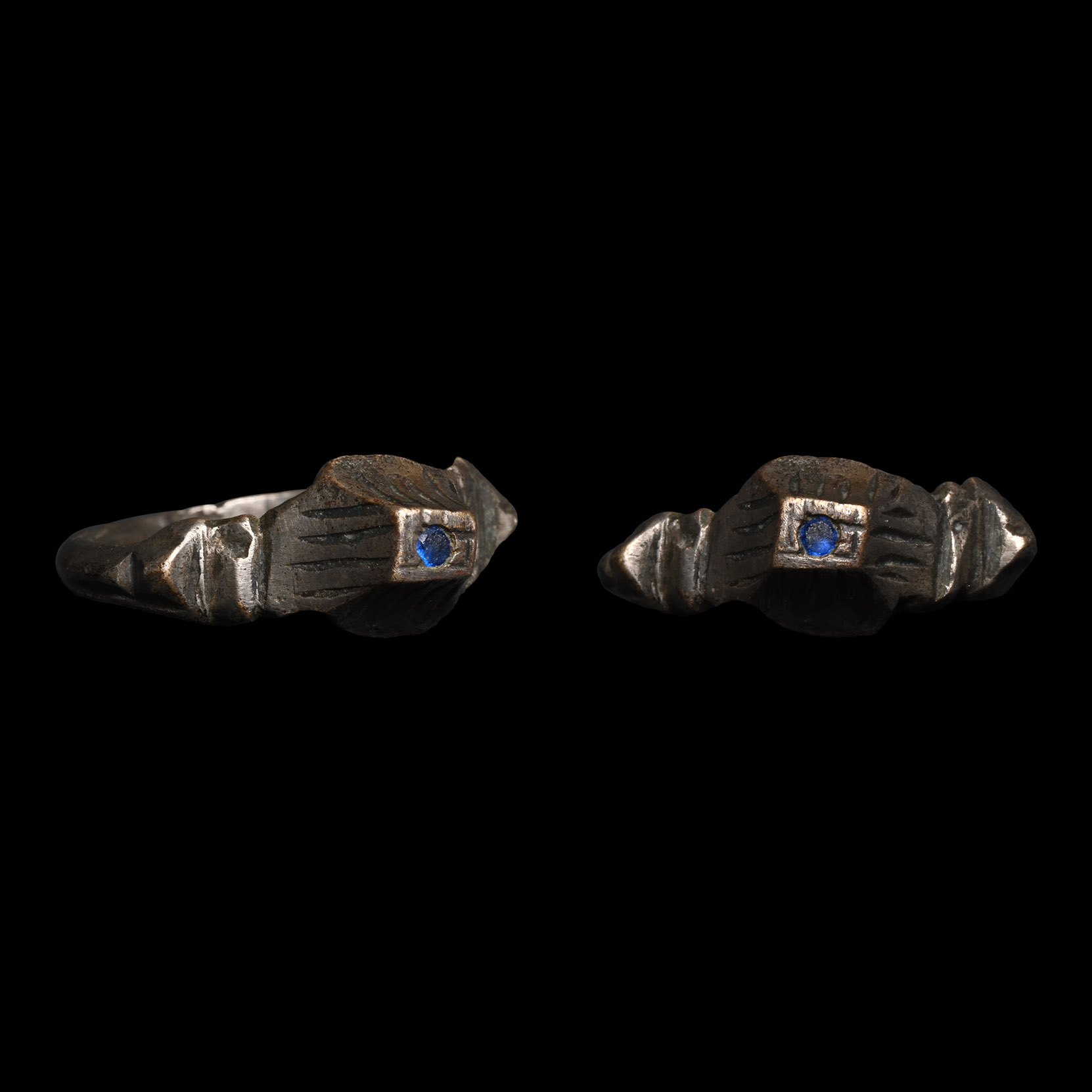 Byzantine Silver Ring with Blue Spinel Cabochon